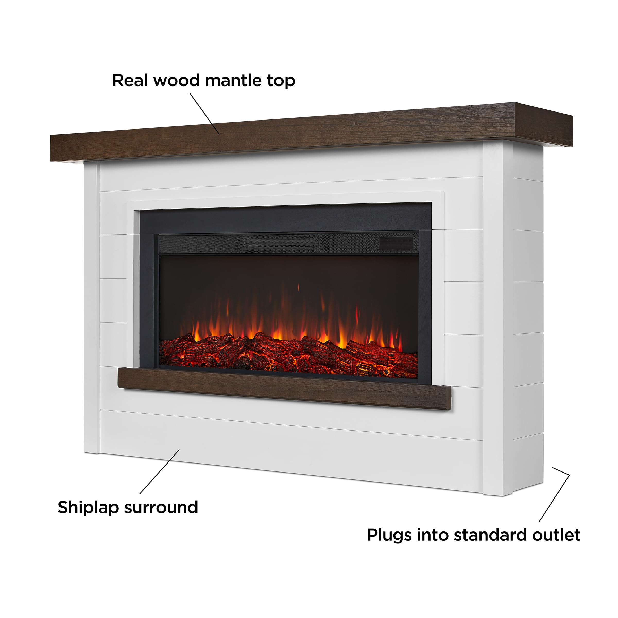 Electric Fireplace Mantel with Heater – White