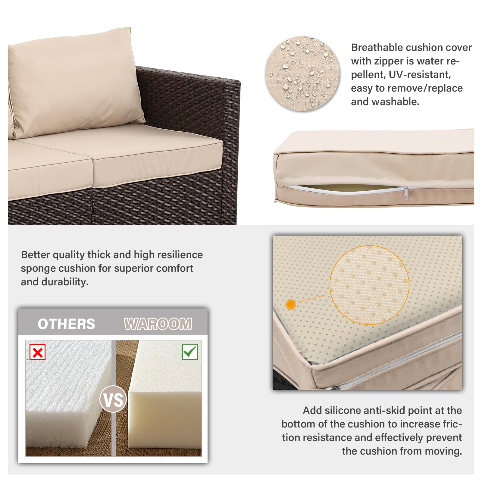 3-Seat Outdoor Wicker Sofa with Cushions