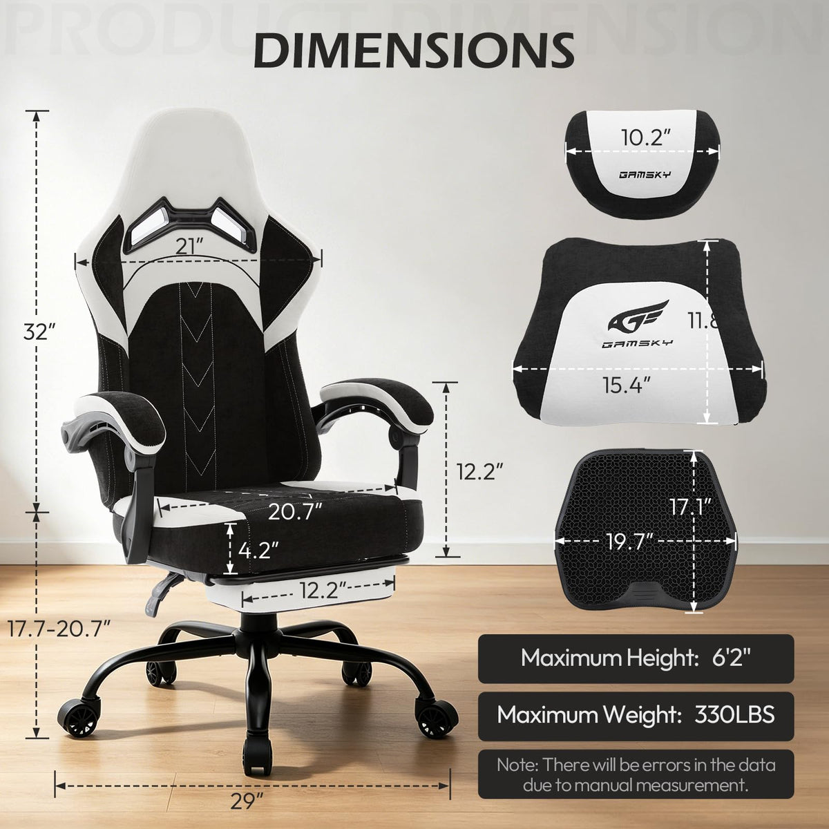 Gamsky Ergonomic Gaming Chair with Gel Cushion, Black White
