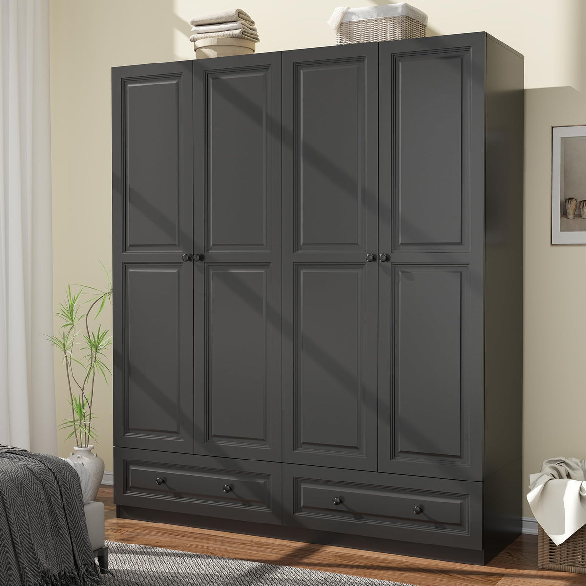 Black Wardrobe Armoire with 2 Drawers