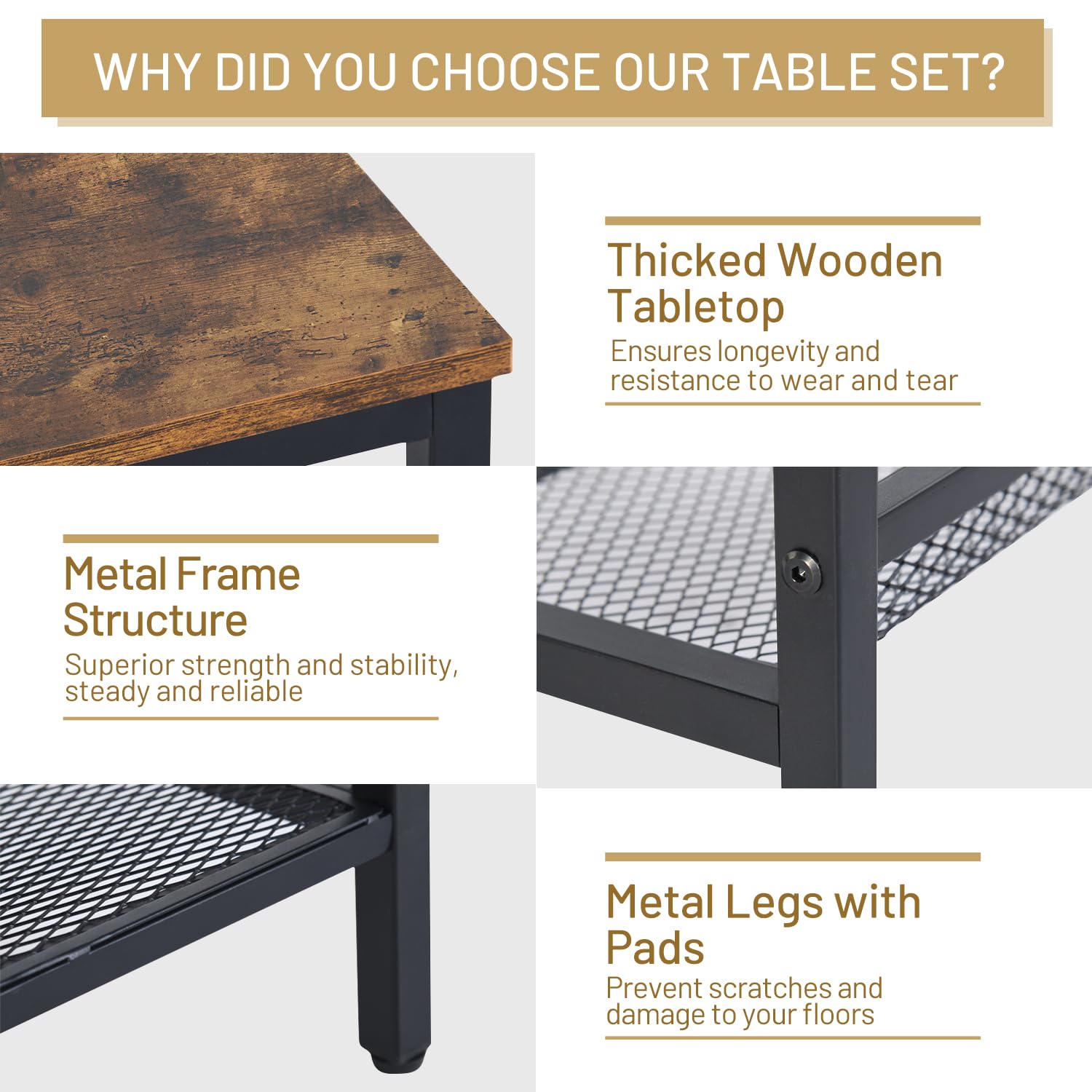 3-Piece Coffee & End Table Set with Metal Frame