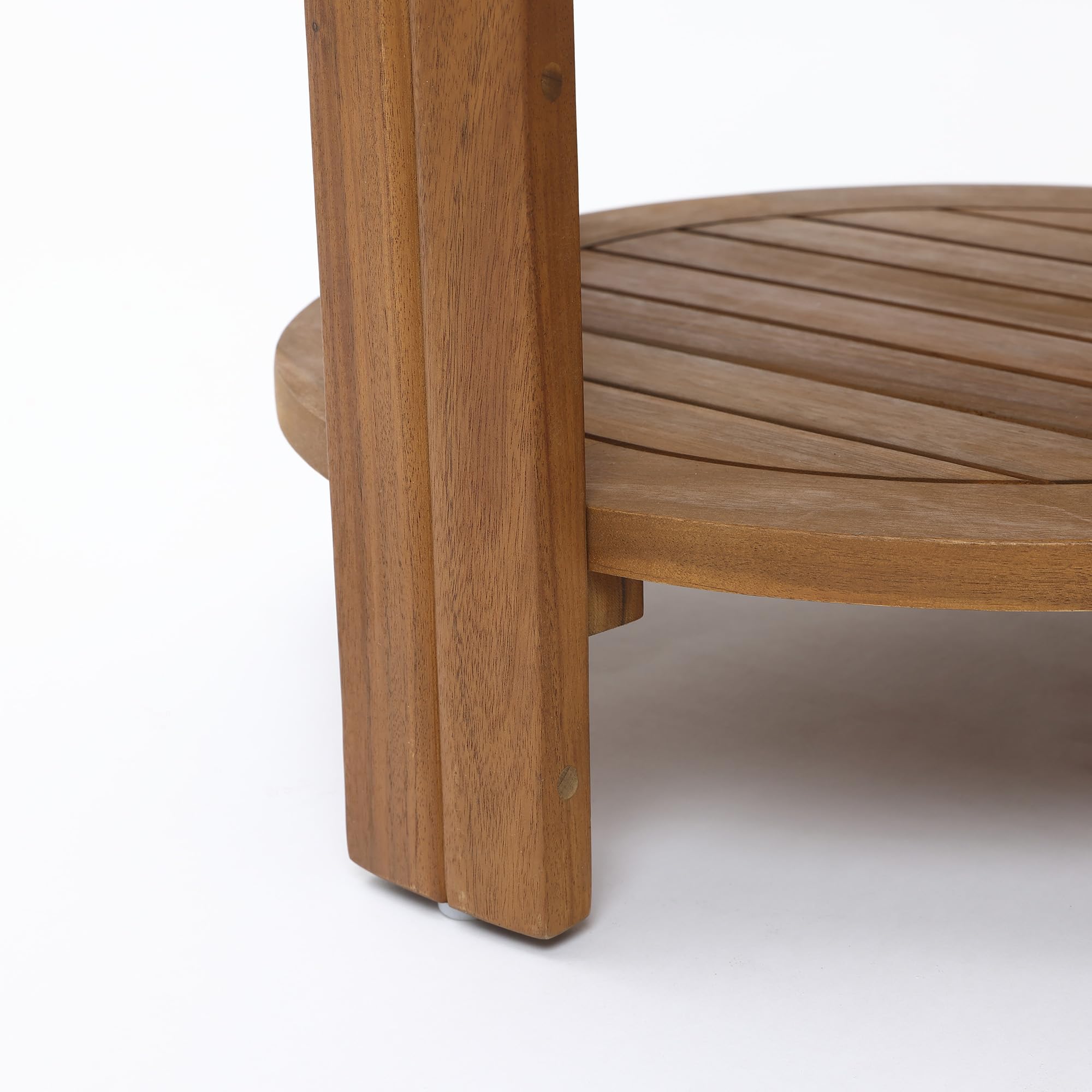 Acacia Wood Outdoor Side Table with Tray Top & Shelf