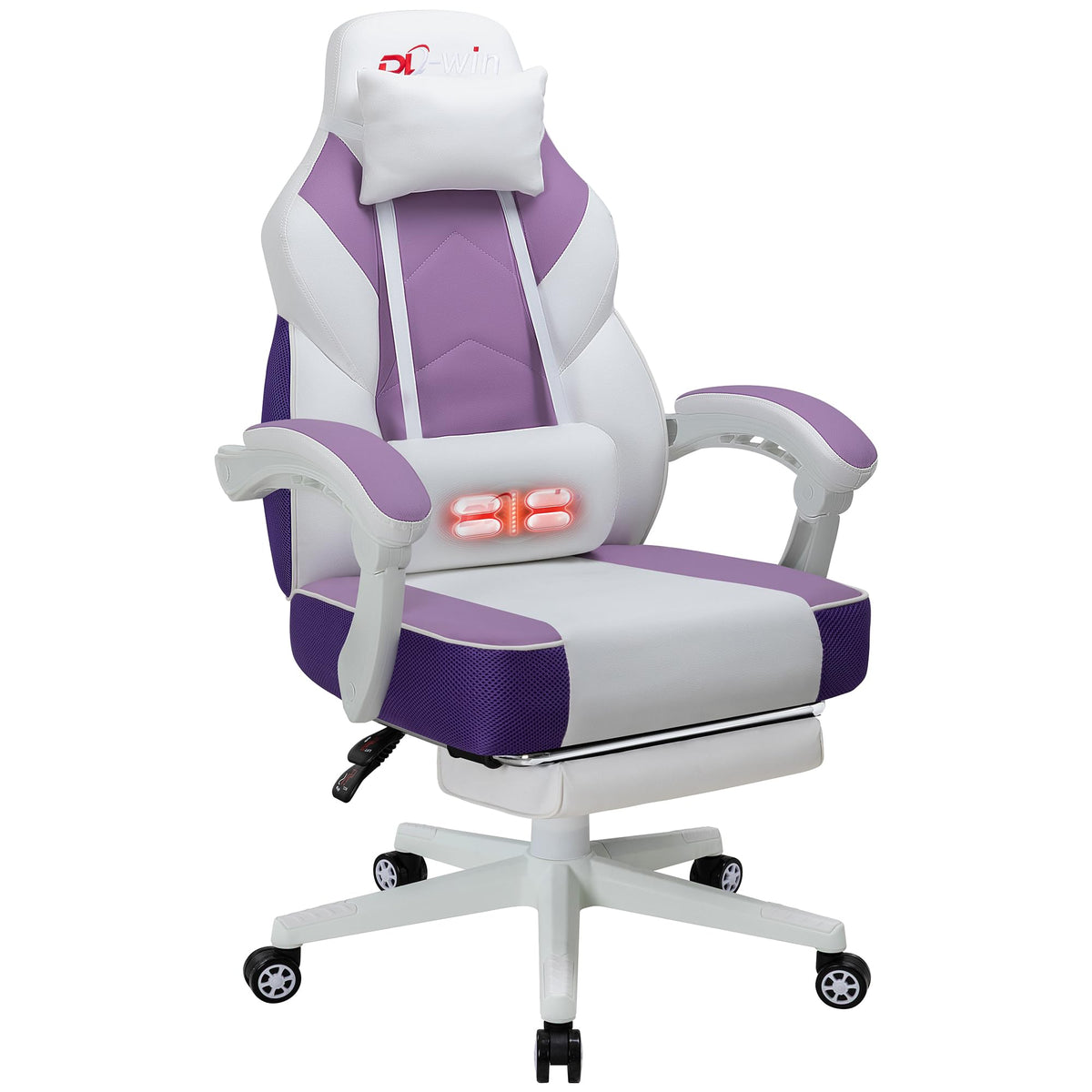 Shintenchi Gaming Chair, Office Chair with Footrest and Lumbar Support, Height Adjustable Game Chair with 360°-Swivel Seat and Headrest and for Office or Gaming (Purple)