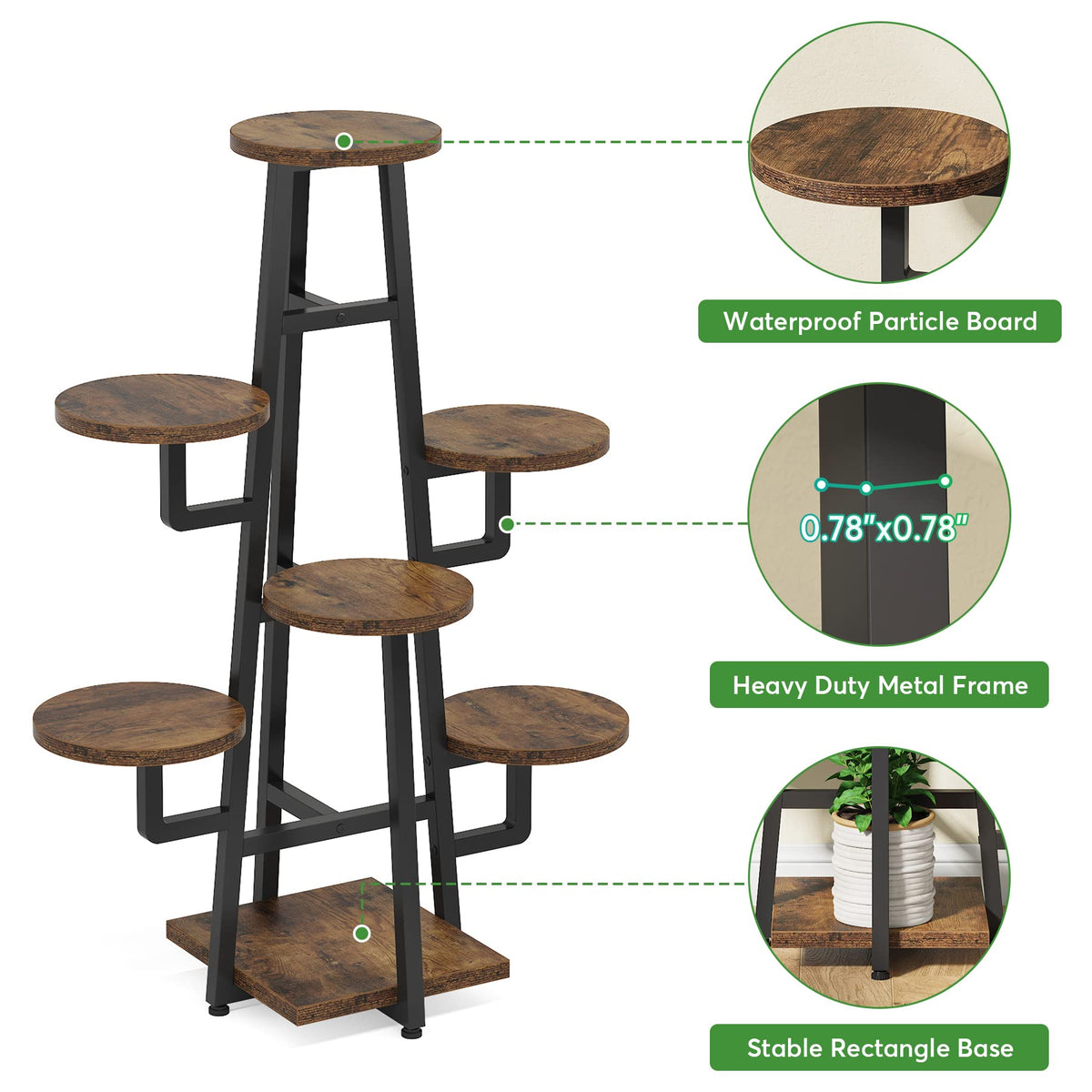 LITTLE TREE 7 Tier Plant Stand Indoor Tall Plant Shelf Corner Plant Pots Holder Rack Flower Stand for Living Room Balcony Garden, Rustic Brown