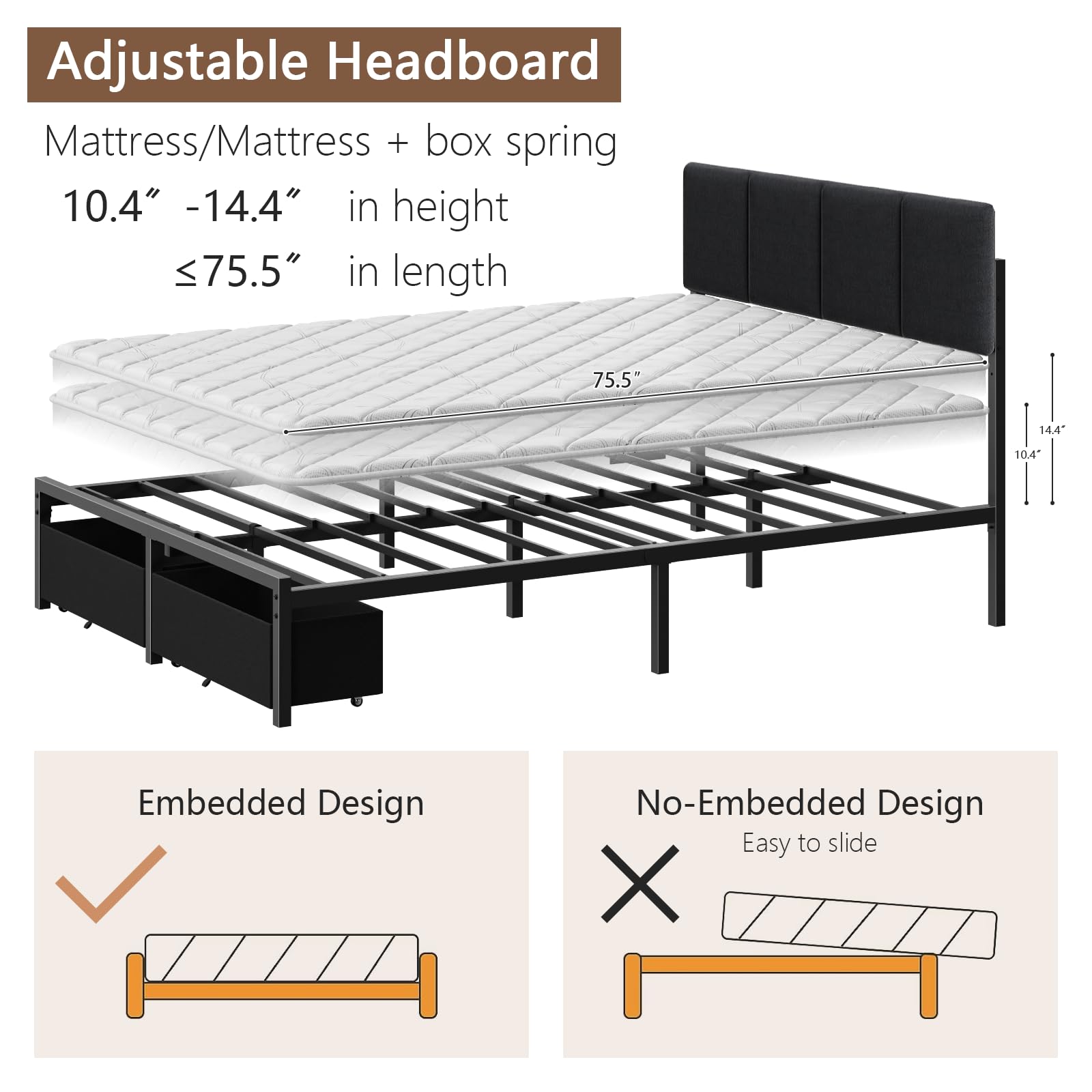 Full Size Bed Frame with LED Lighting & Storage Drawers