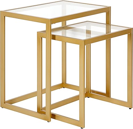 Rectangular Nested Side Table Set with Tempered Glass Tops