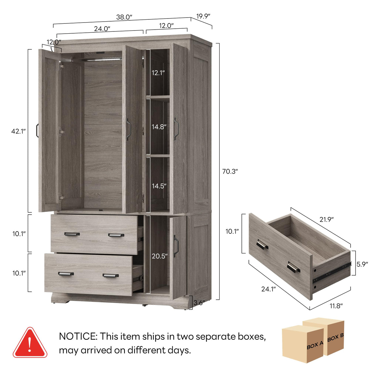 Freestanding Wardrobe with Drawers