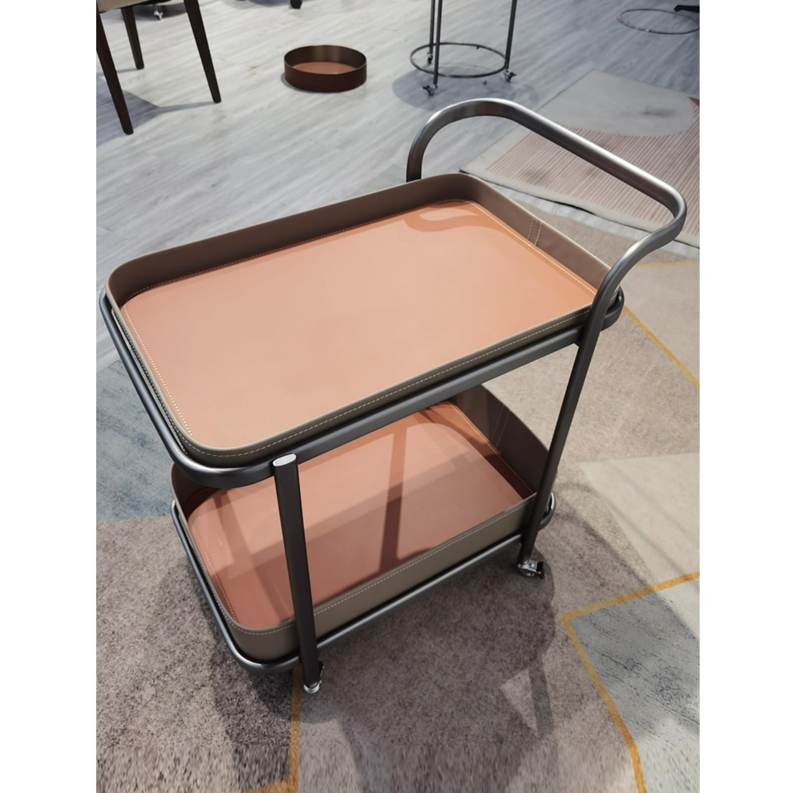 Yclty Rolling End Table, Side Table with Wheels, Modern Serving Cart Snack Table for Living Room, Small Coffee Table(Orange)