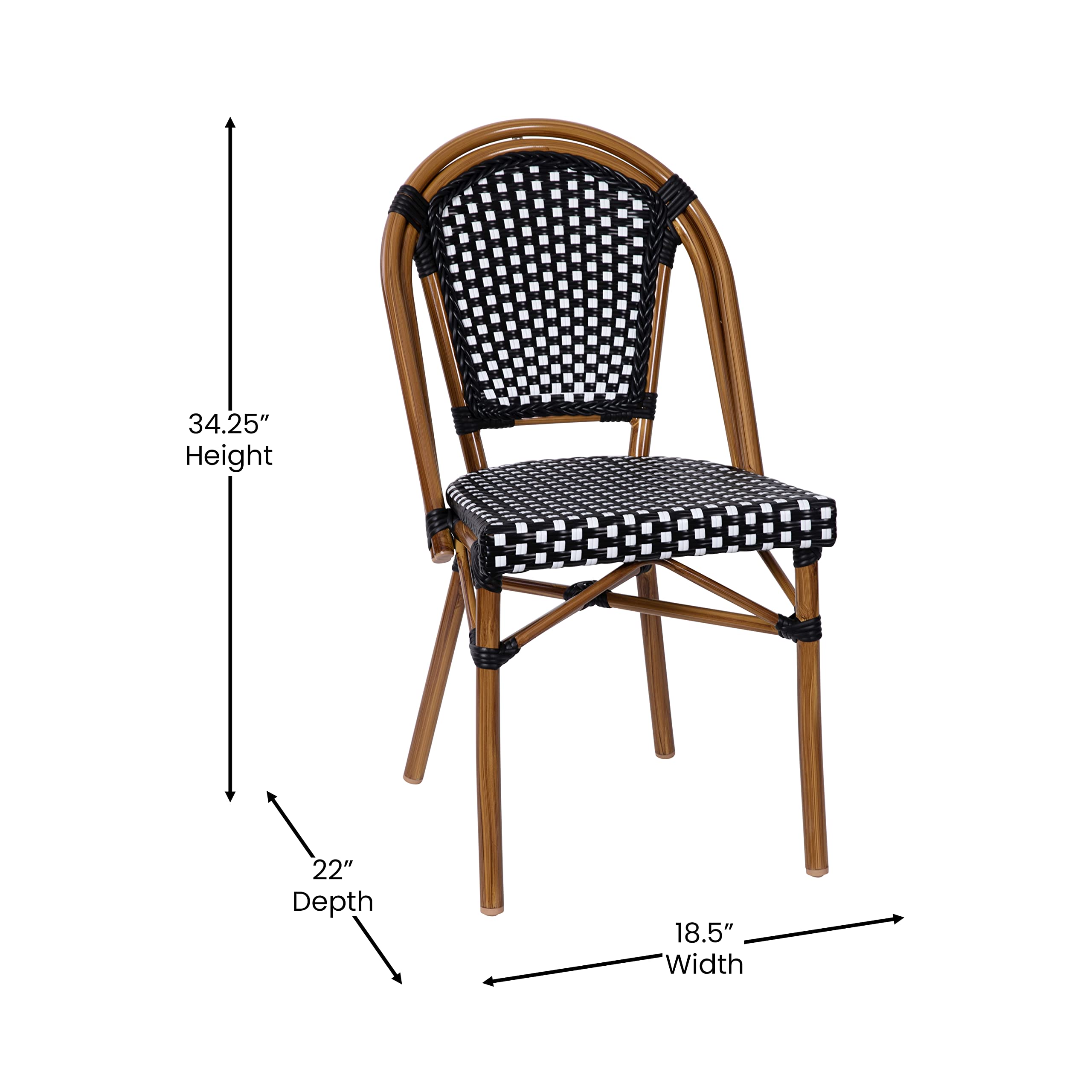 French Bistro Chairs with PE Rattan Seat & Back, Bamboo Finish Frame, Set of 2
