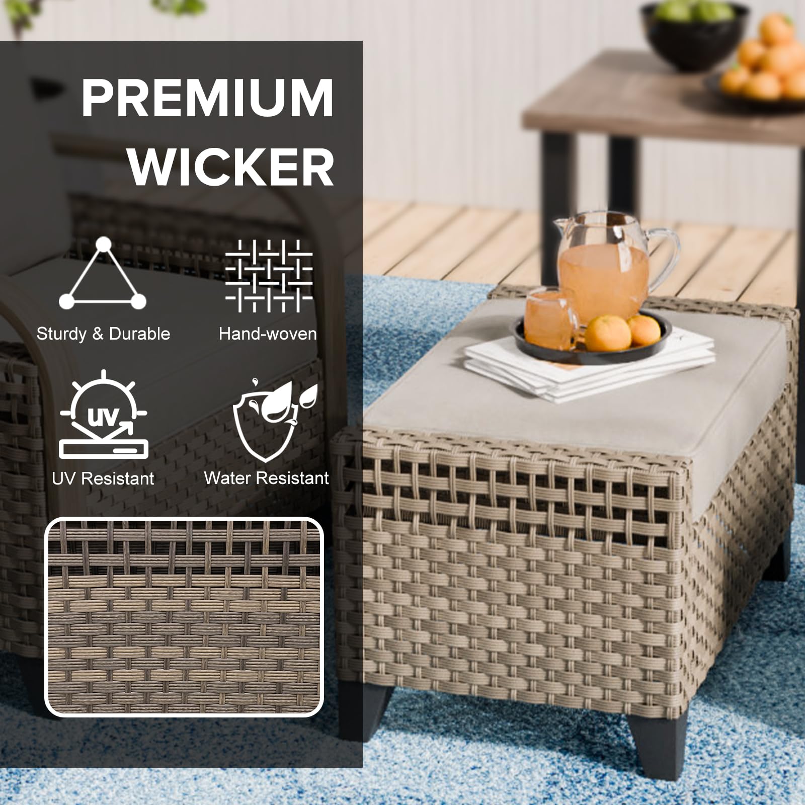 Outdoor Wicker Ottoman Set (2-Piece)