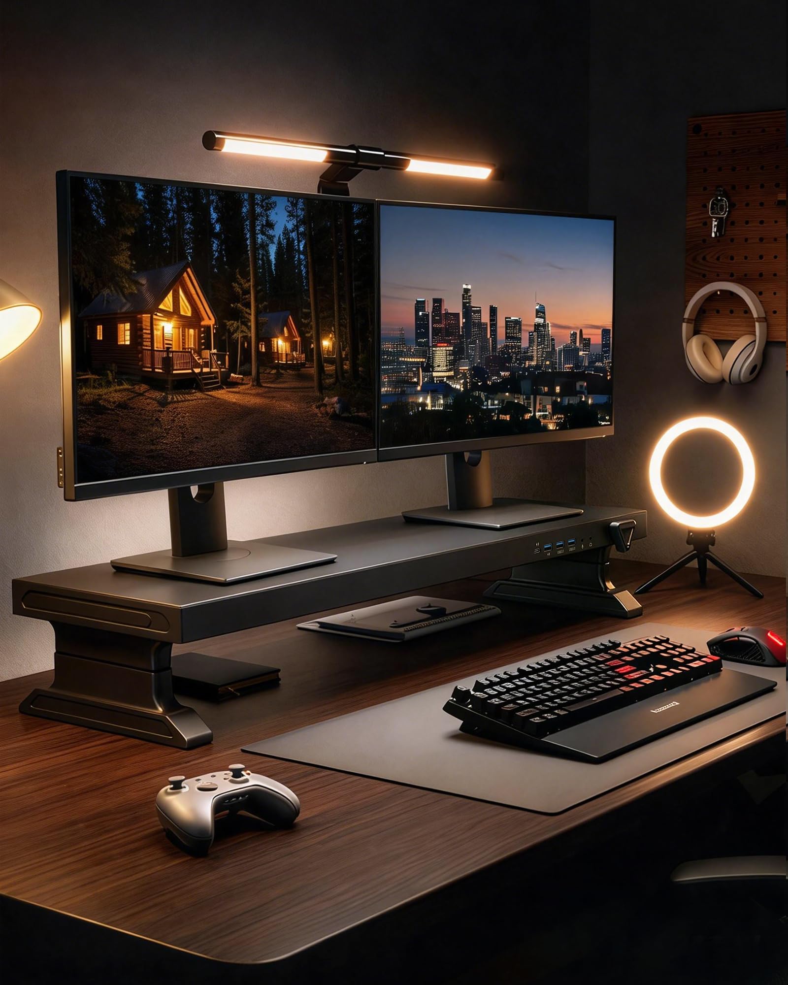 Height Adjustable Monitor Riser with 6-Port USB Hub
