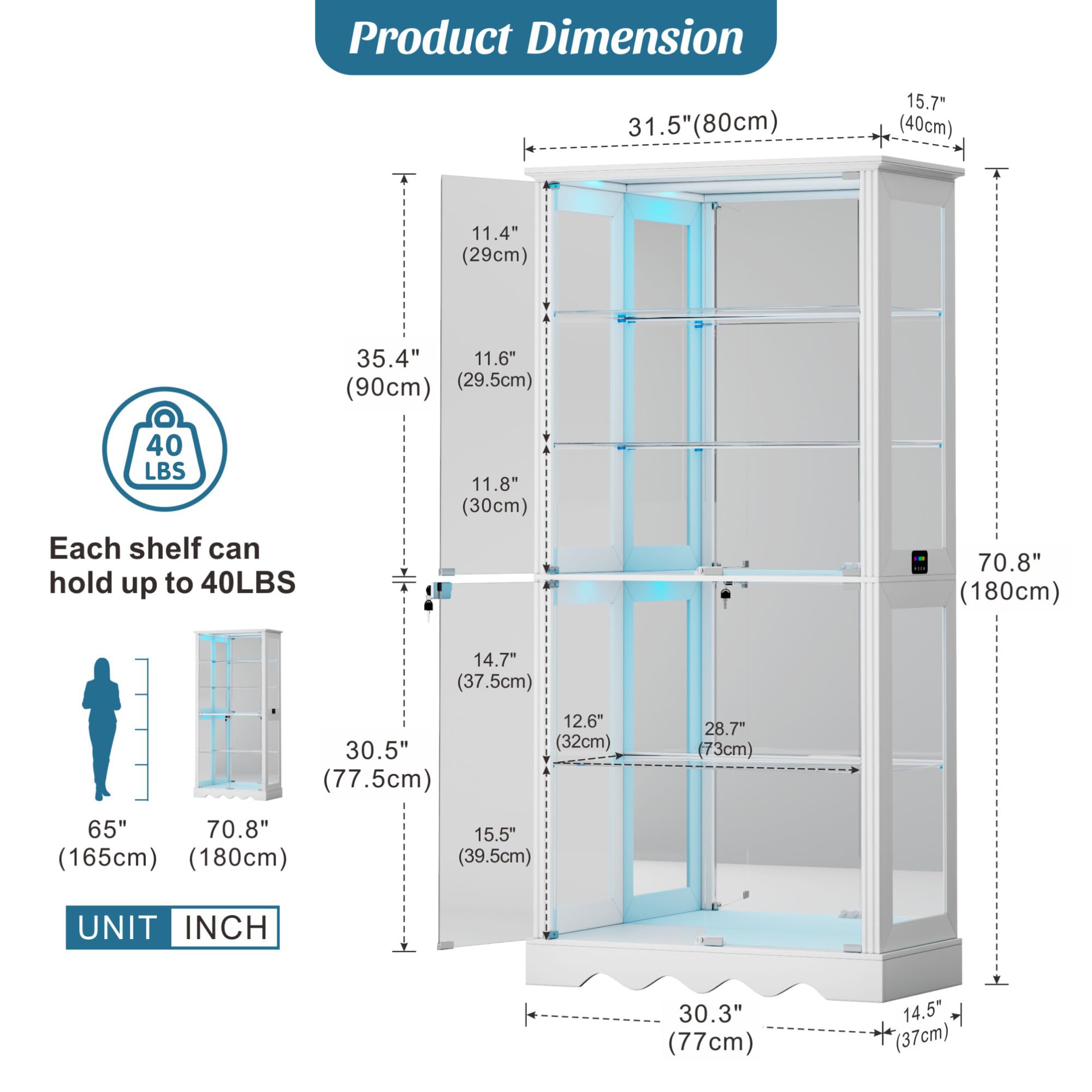 71" Glass Display Cabinet with RGB Lighting
