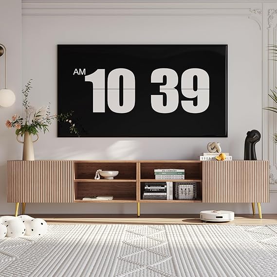 86" Modern TV Stand with Fluted Doors & Adjustable Shelves