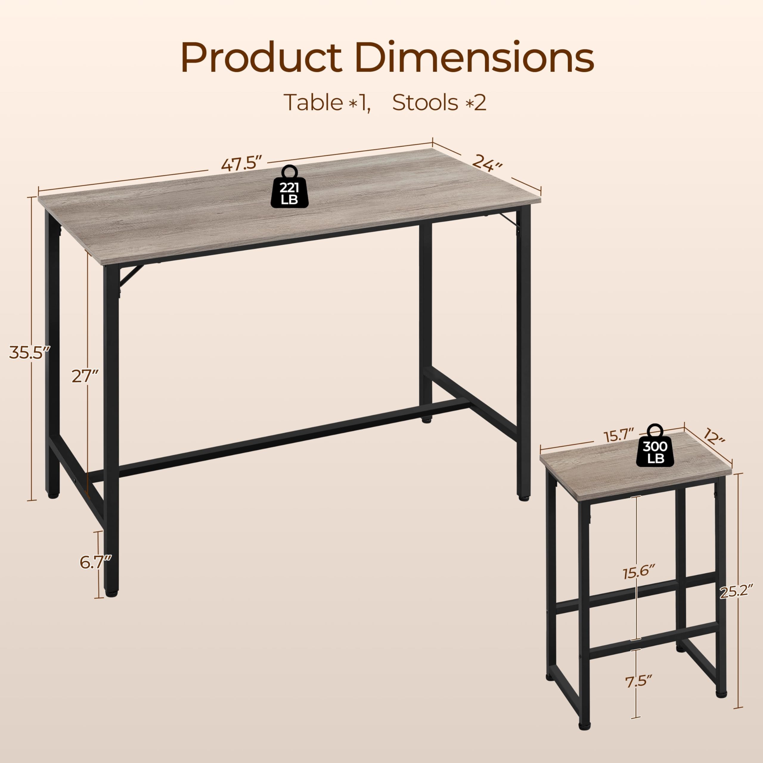 3-Piece Counter Height Dining Table Set with Bar Stools