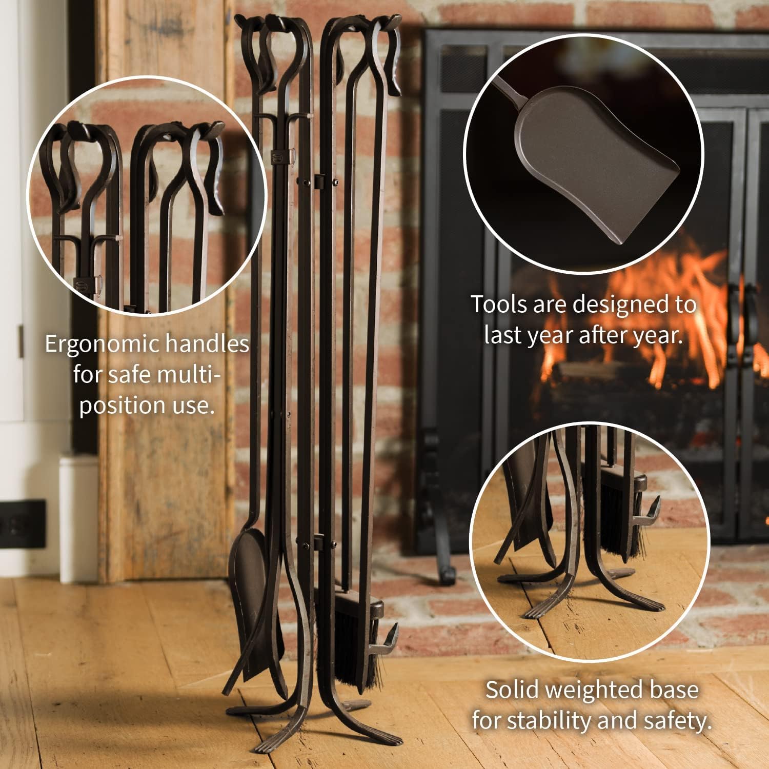 5-Piece Hand-Forged Iron Fireplace Tool Set 27.5"