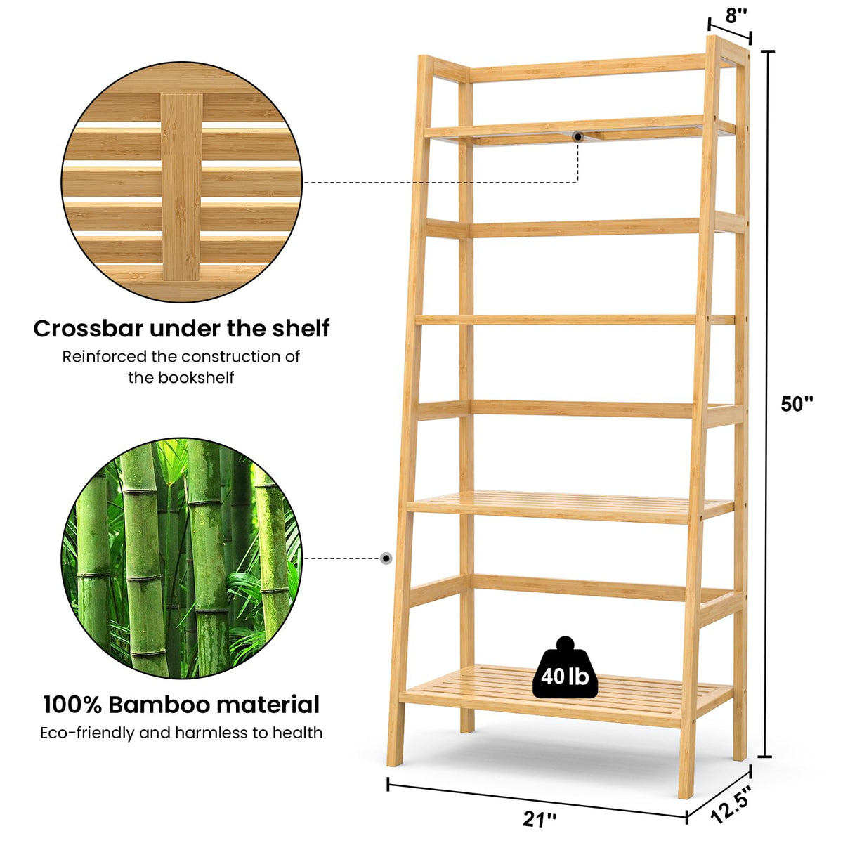 4-Tier Bamboo Ladder Bookshelf