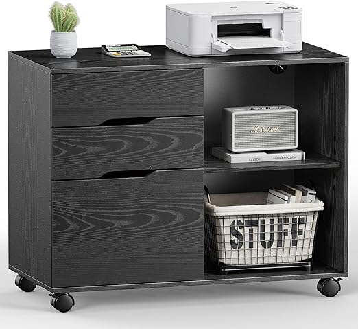 Rolling File Cabinet with 3 Drawers & Adjustable Shelf