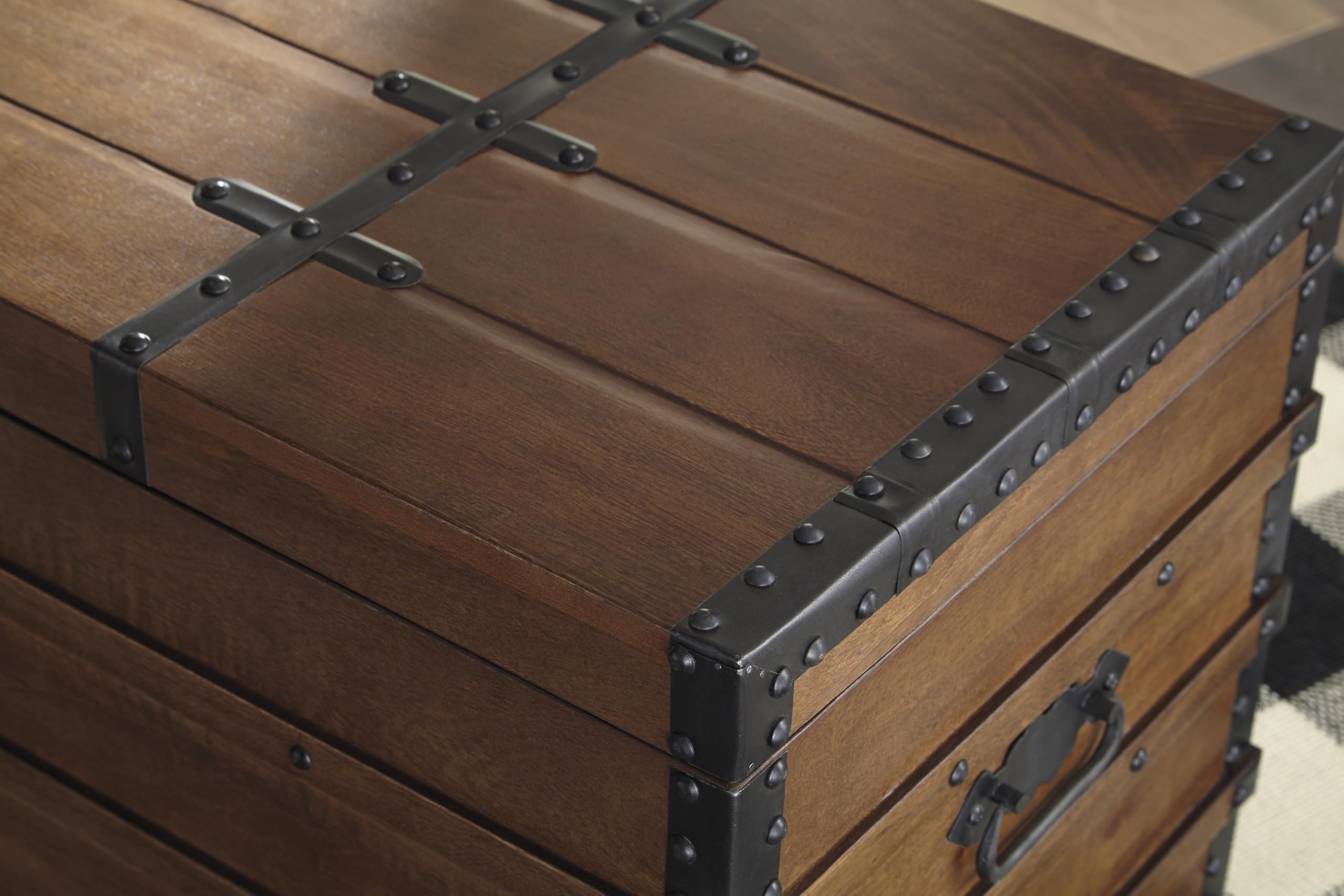 Wooden Storage Trunk with Hinged Top – Dark Brown