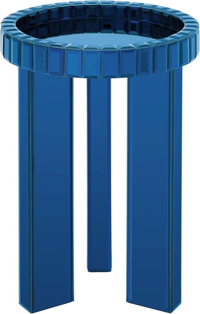 2-Tier Mirrored Round End Table with Crystal Inlay