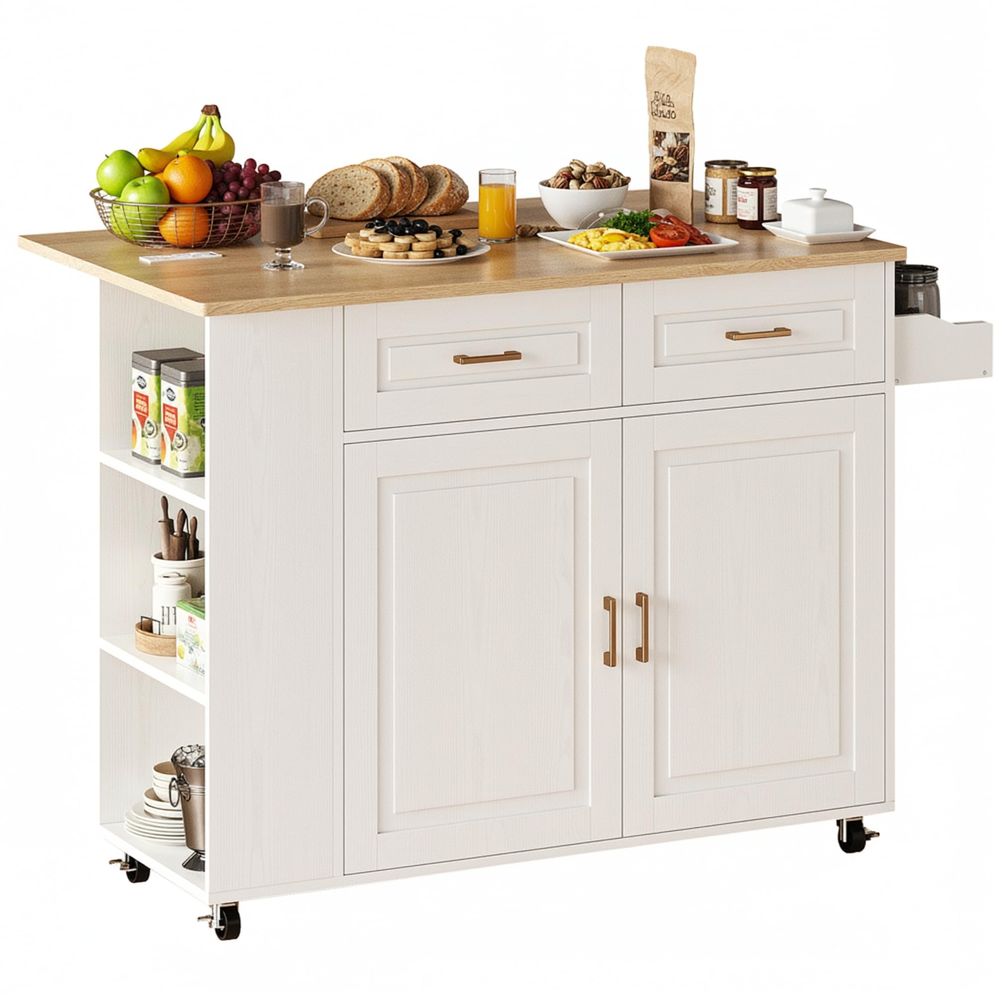 Kitchen Island with Power Outlet & Drop Leaf
