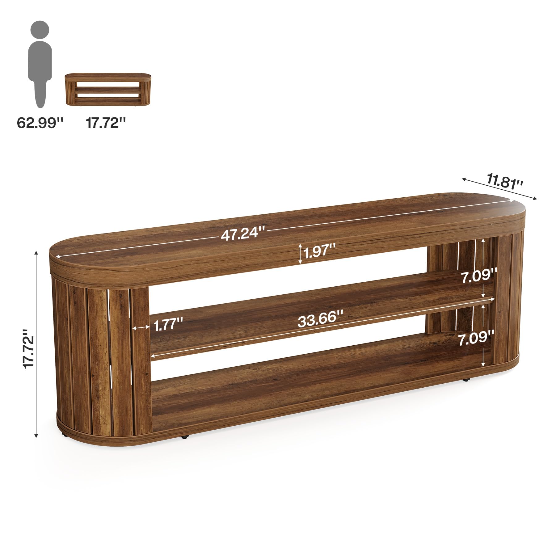 Tribesigns TV Stand for TVs up to 55 Inches, 47.2-Inch Entertainment Center with 2-Tier Open Storage & Adjustable Foot Pads, Oval Media TV Console Table for Living Room, Bedroom, Rustic Brown