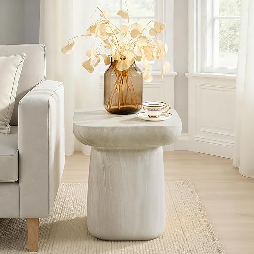 Concrete Pedestal Side Table with Faux Marble Finish