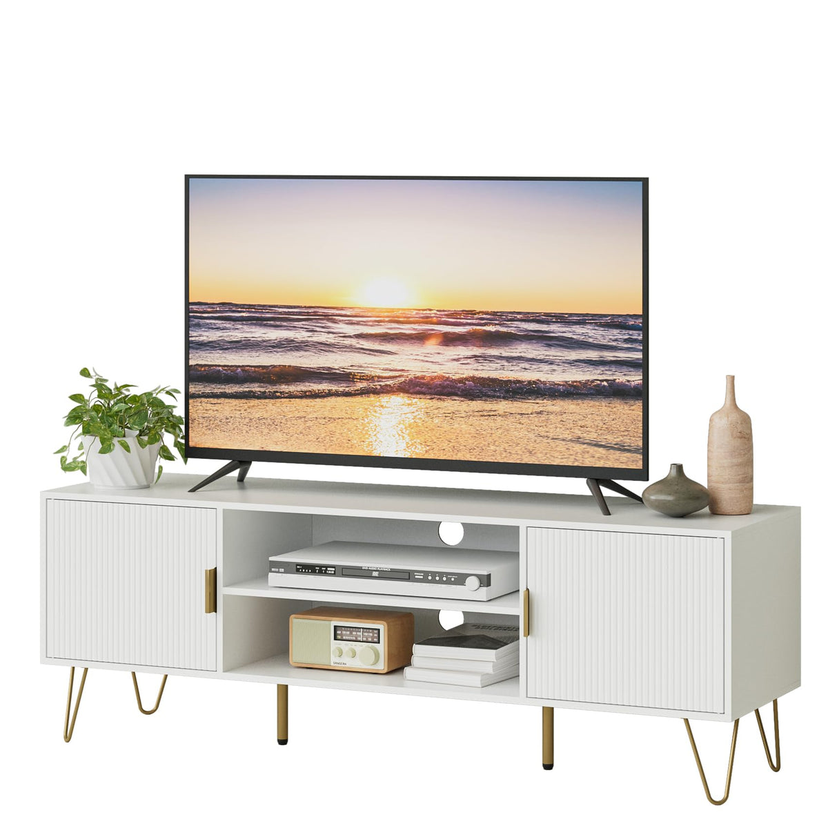 White TV Stand with Storage