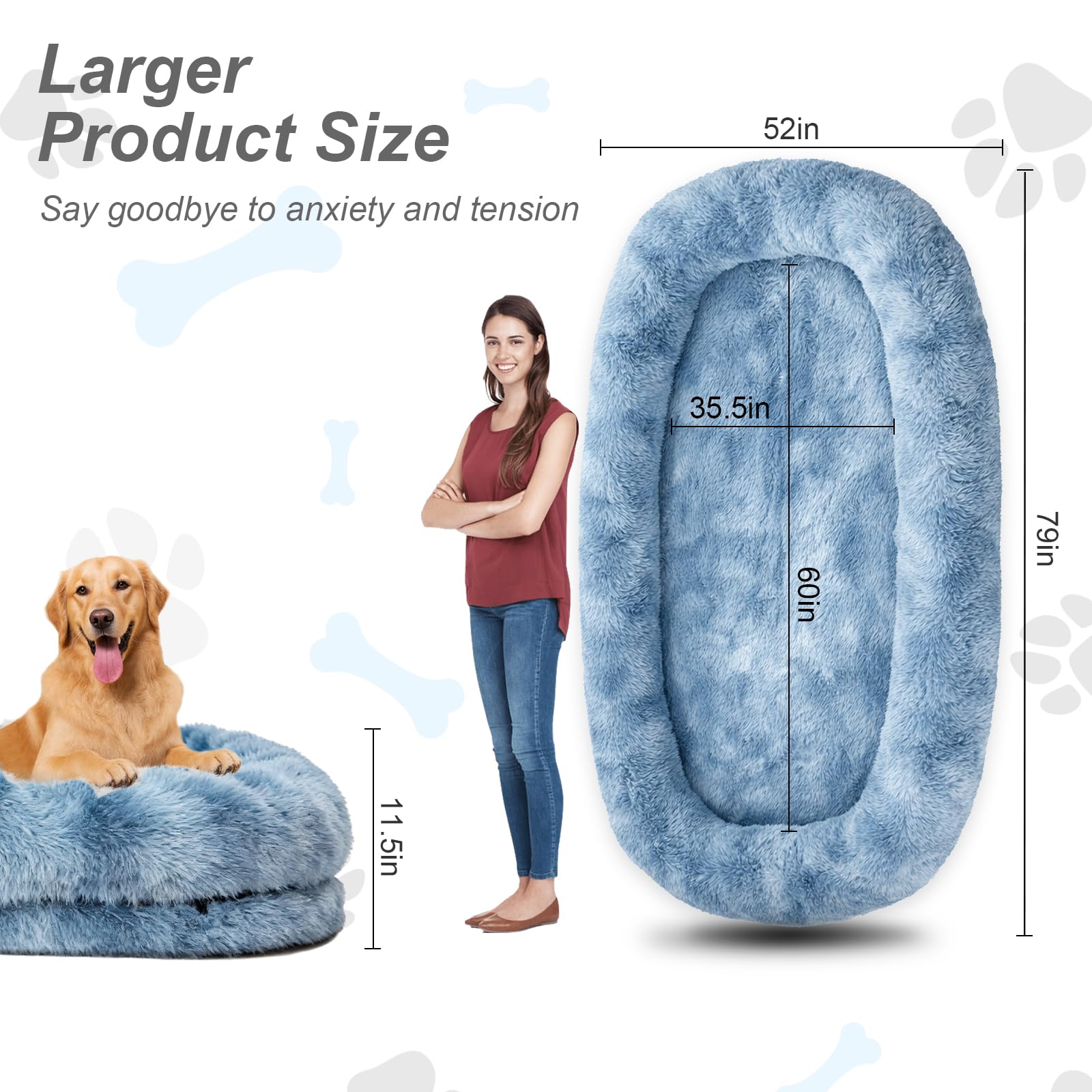 XL Orthopedic Human Dog Bed – Faux Fur, Washable Cover