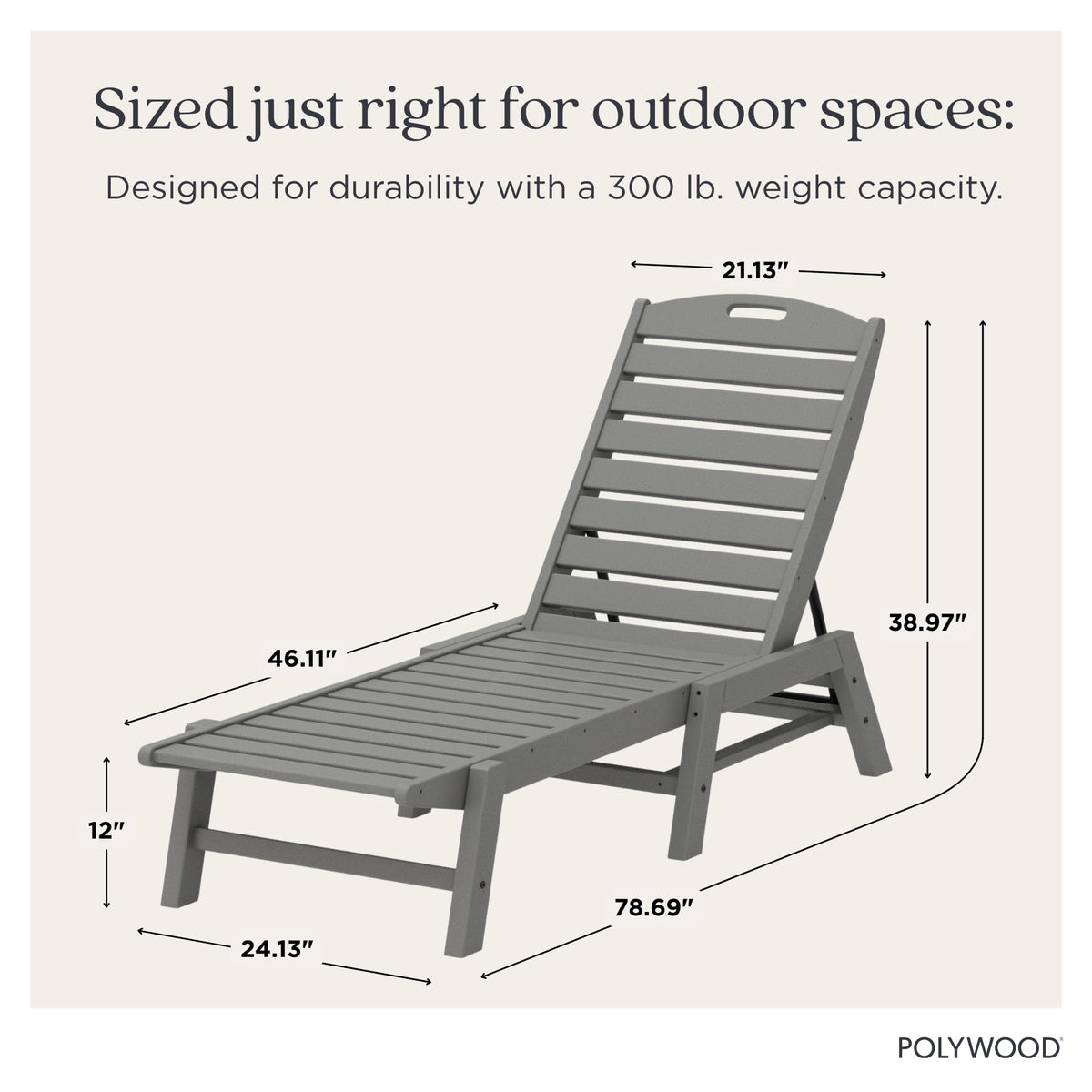 POLYWOOD Nautical Patio Chaise, Slate Grey