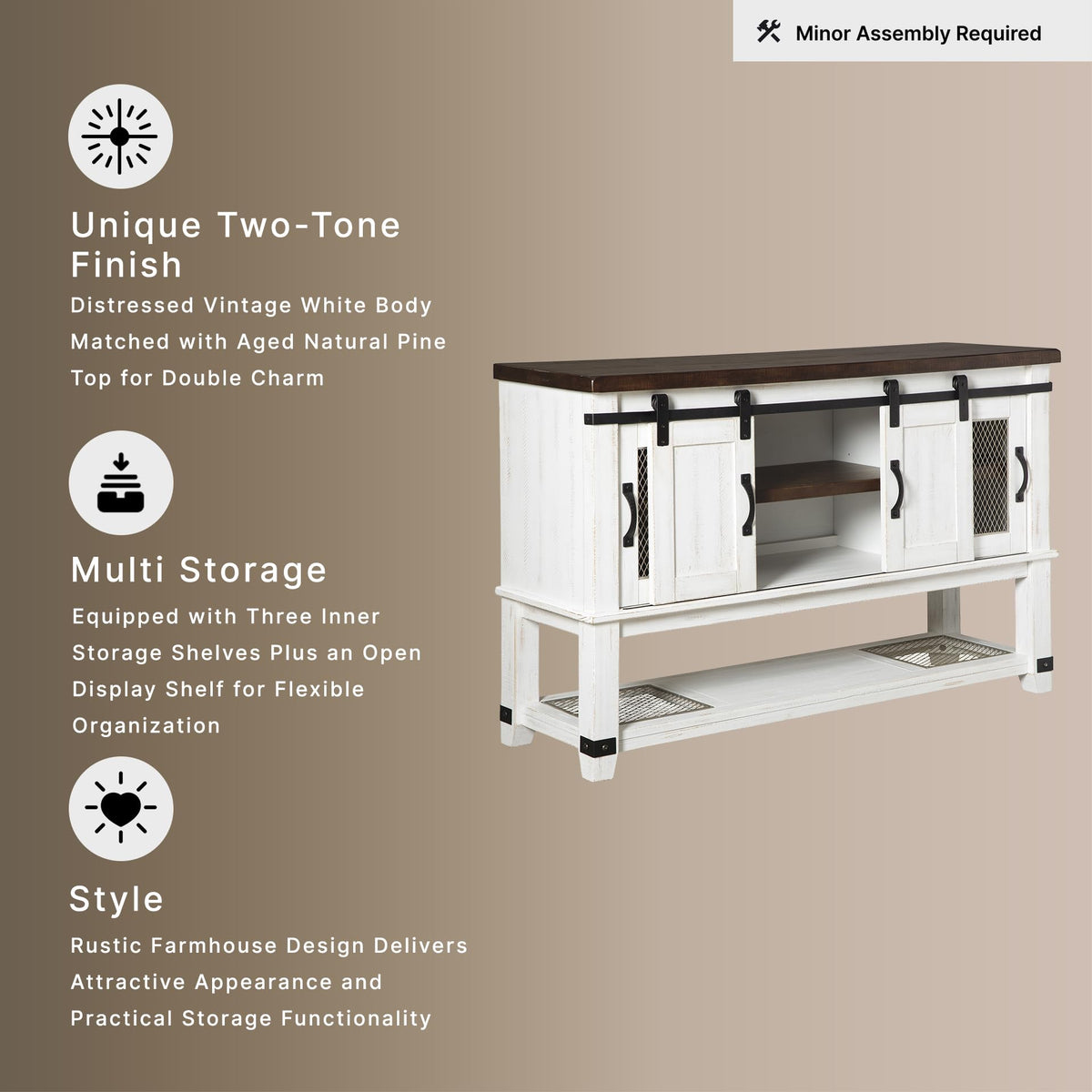 Signature Design by Ashley Valebeck Buffet Sideboard, Farmhouse Coffee Bar