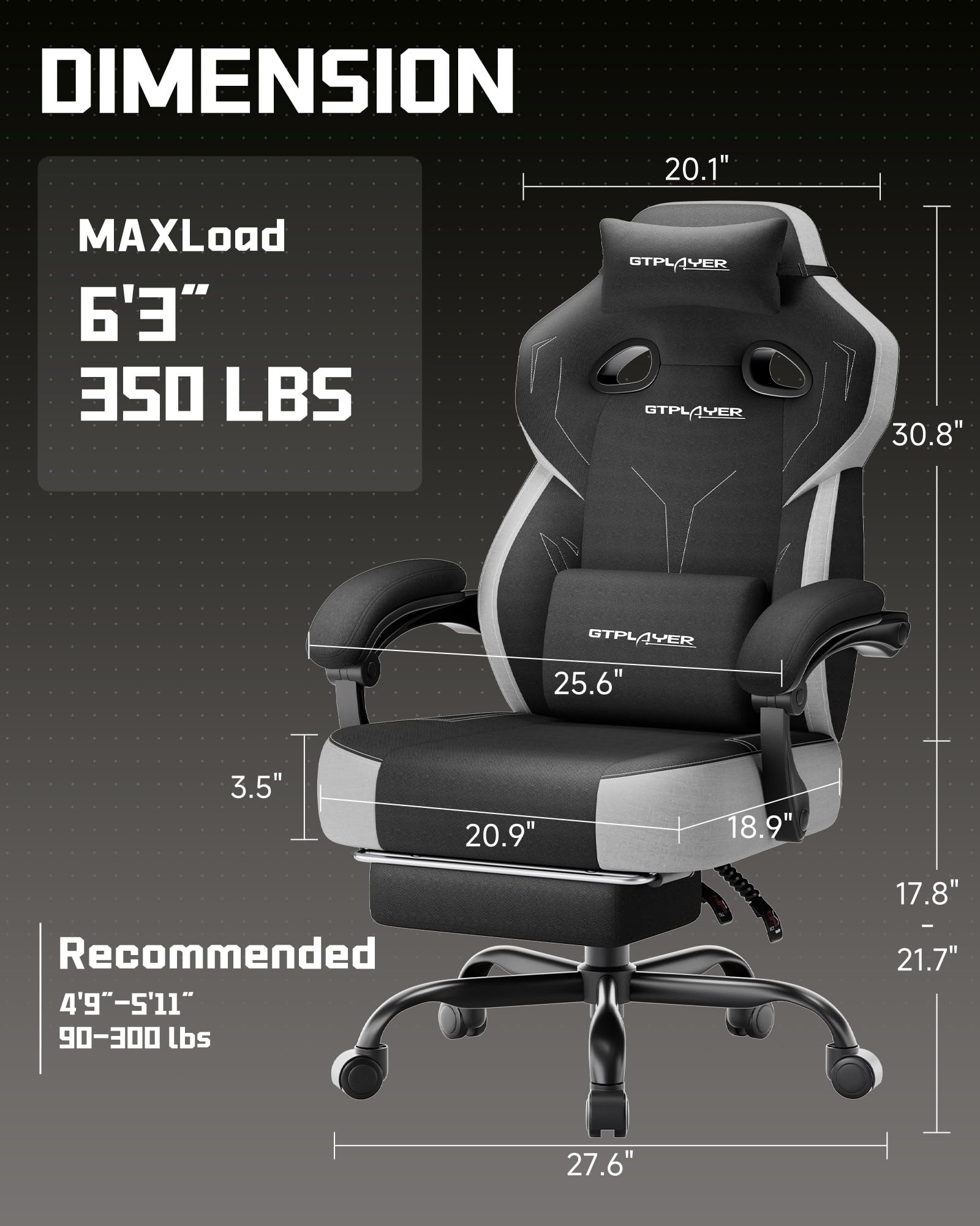 Big & Tall Gaming Chair with Footrest & Reclining Back, 90°-155°