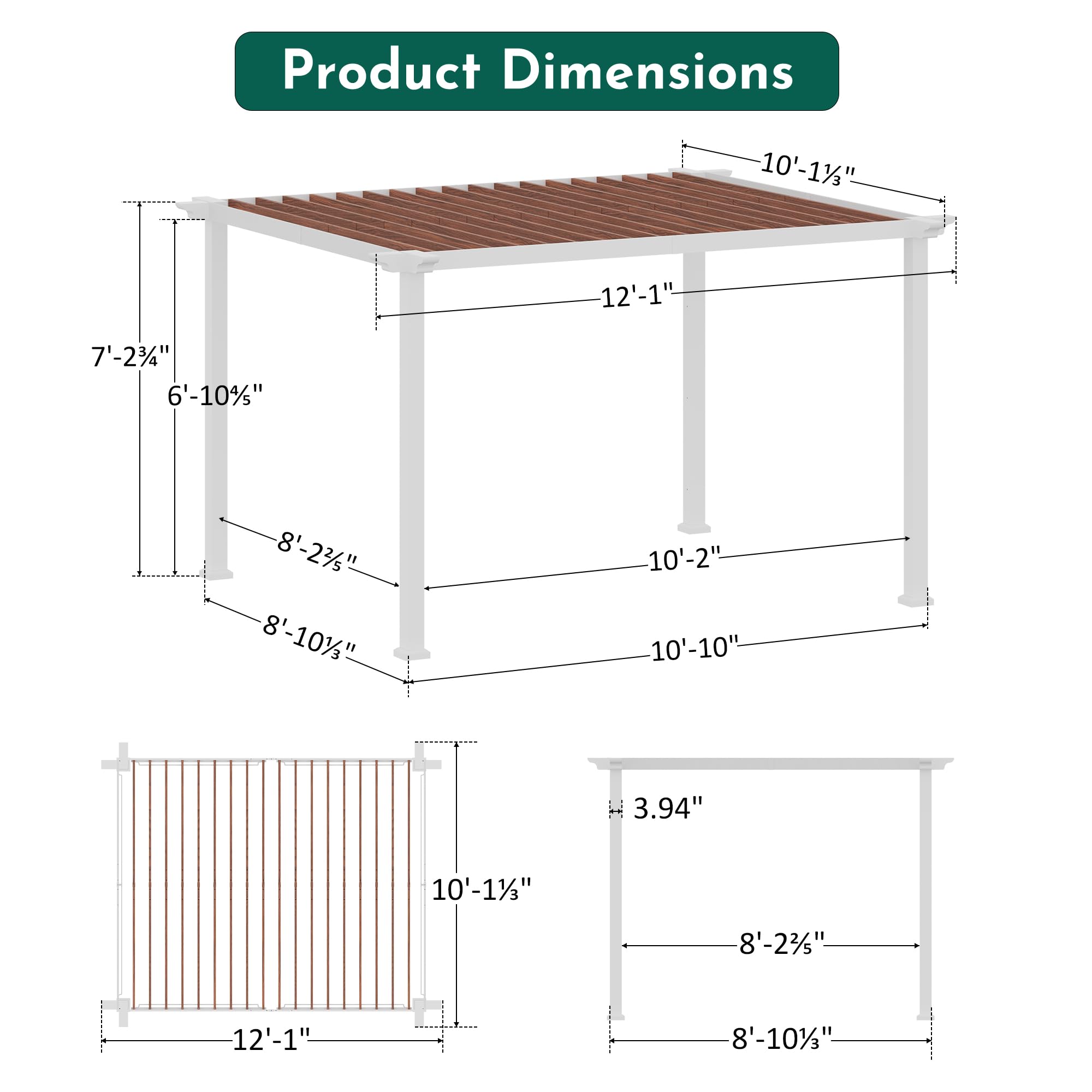 Modern Shade Open Sky 10' x 12' Outdoor Pergola Gazebo, Heavy-Duty Metal Pergola Cabana, Modular Outdoor Pergola System for Patio, Deck, Garden, Backyard & Poolside Entertaining