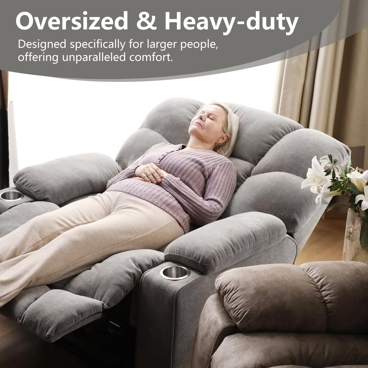 CANMOV Power Lift Recliner Chair for Elderly, Big and Tall Electric Recliner Chair with Massage and Heating, Dual Motor Heavy Duty Lift Recliner with USB Port, Cup Holders, Pockets, Grey