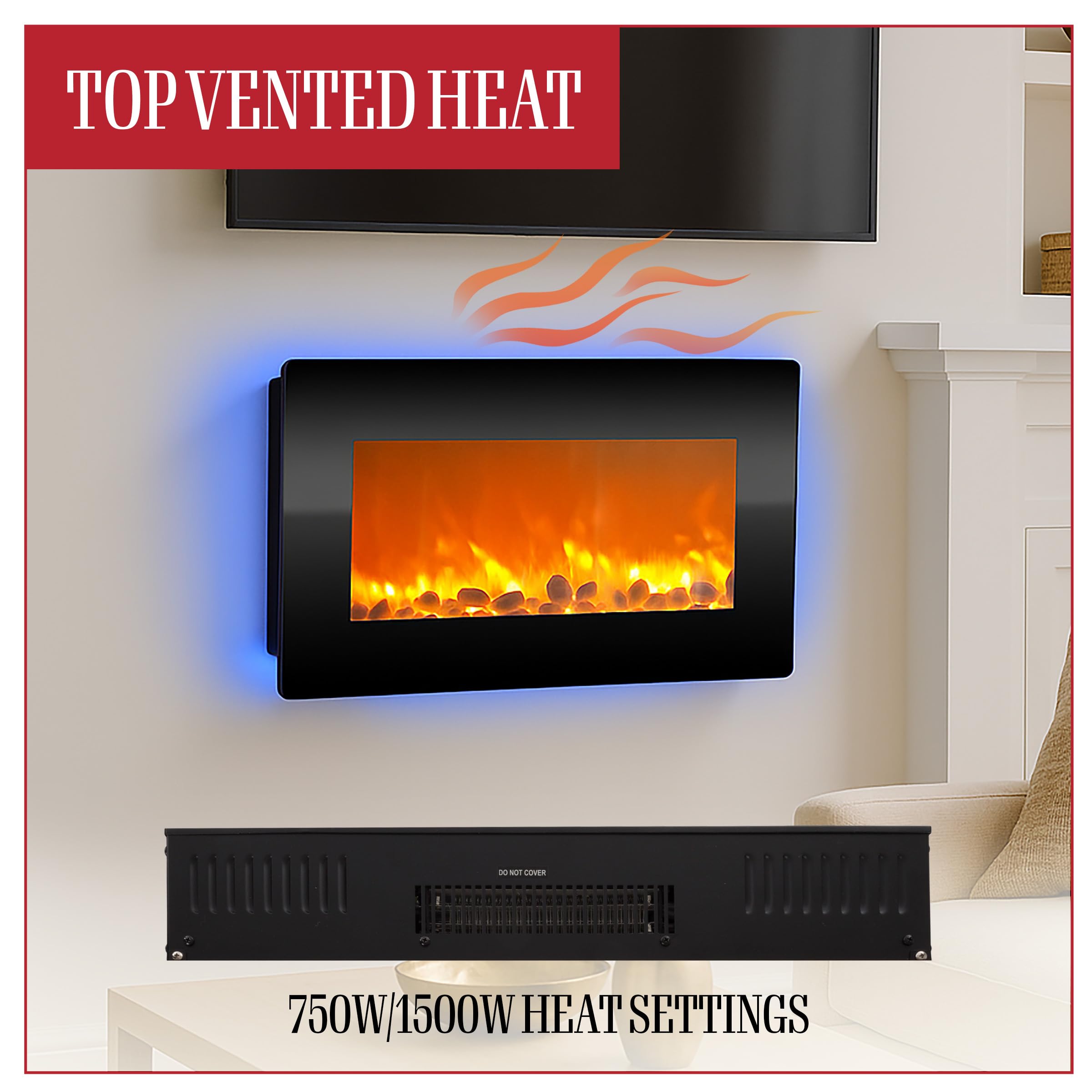Wall-Mounted Electric Fireplace with 13 Backlight Colors