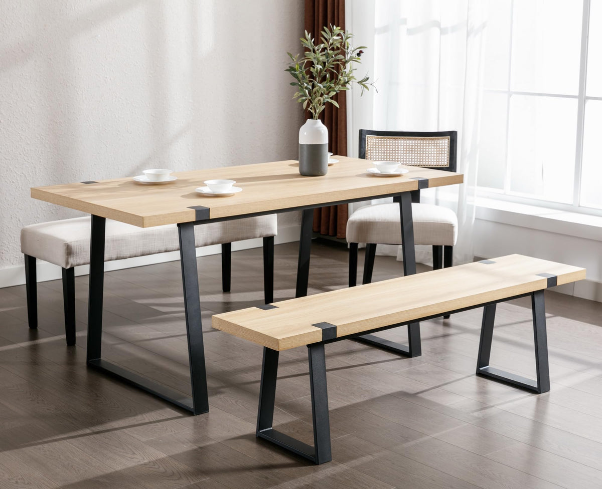 Wood Dining Bench with Metal Legs