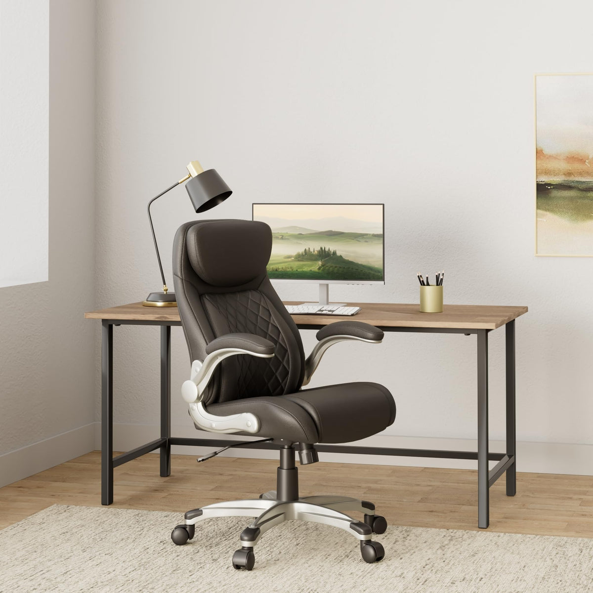 Nouhaus Ergonomic Office Chair Premium Microfiber Leather Adjustable Lumbar Support & Armrests, High Back Comfy Desk Gaming Chairs Executive Computer Swivel Chair Tilt Function(Posture,Black)