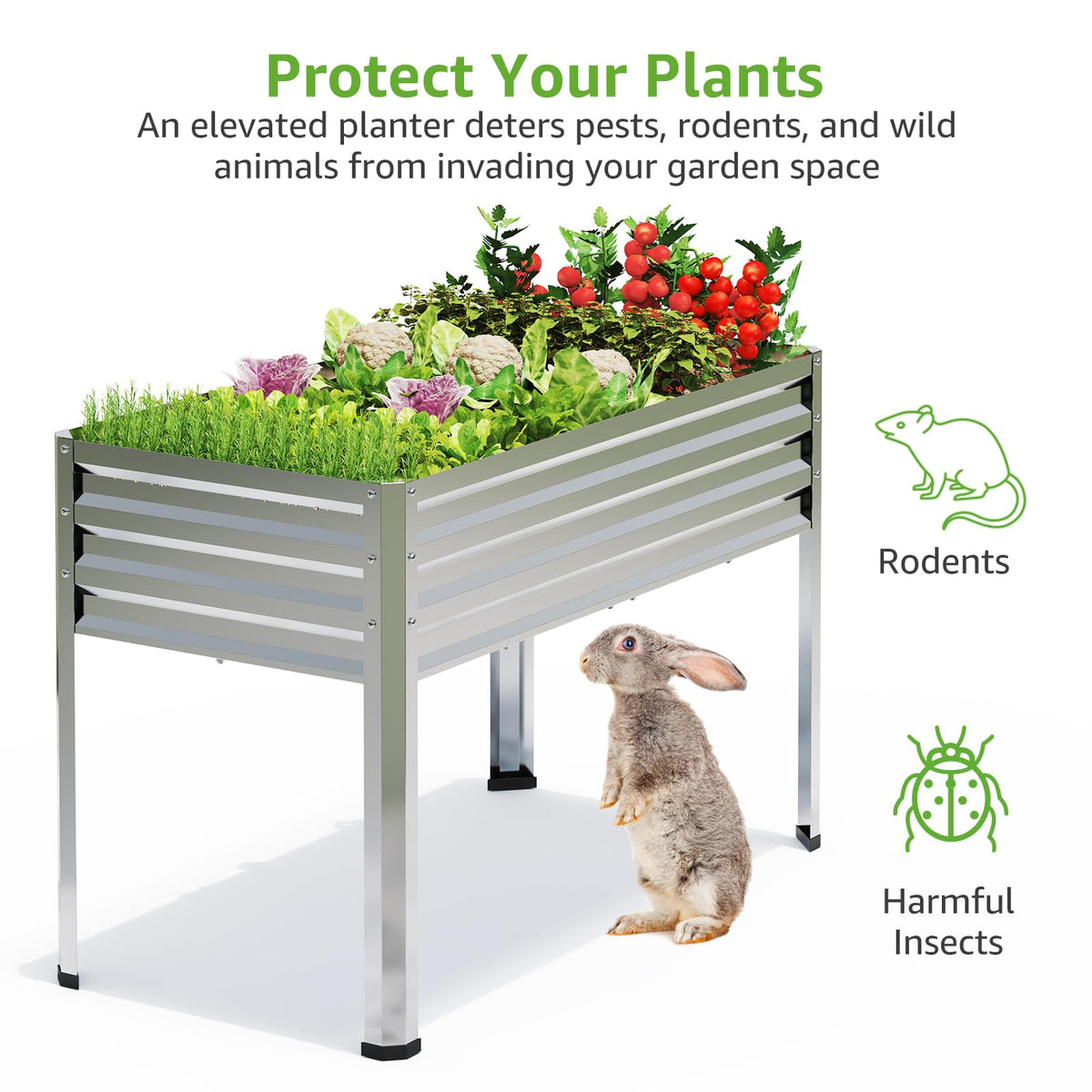 FOYUEE Galvanized Raised Garden Bed with Legs 48x24x32in Outdoor