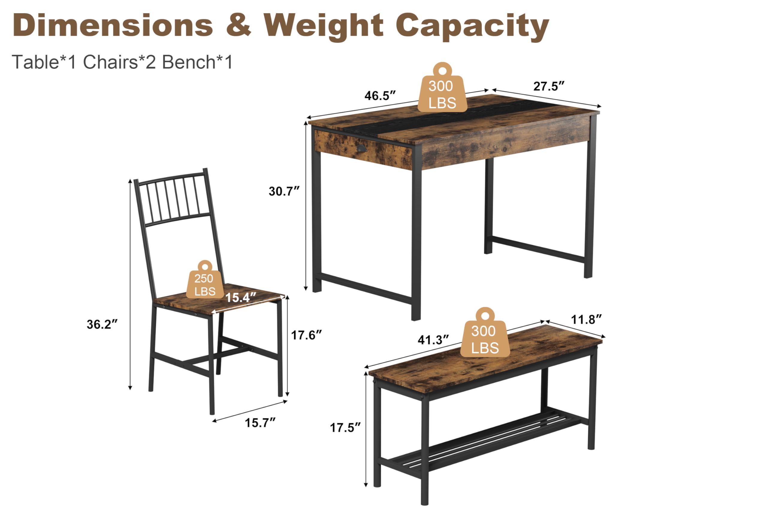 Space-Saving Dining Table Set for 4 with Bench