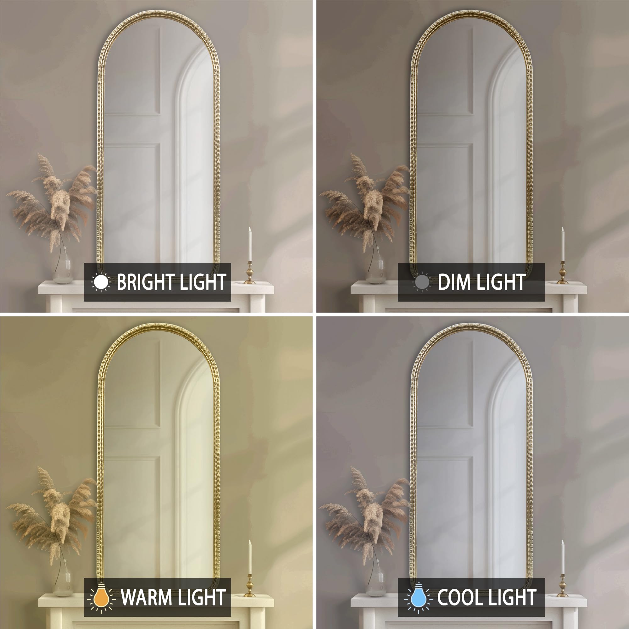 Arched Wall Mirror with Gold Metal Frame, 45"H