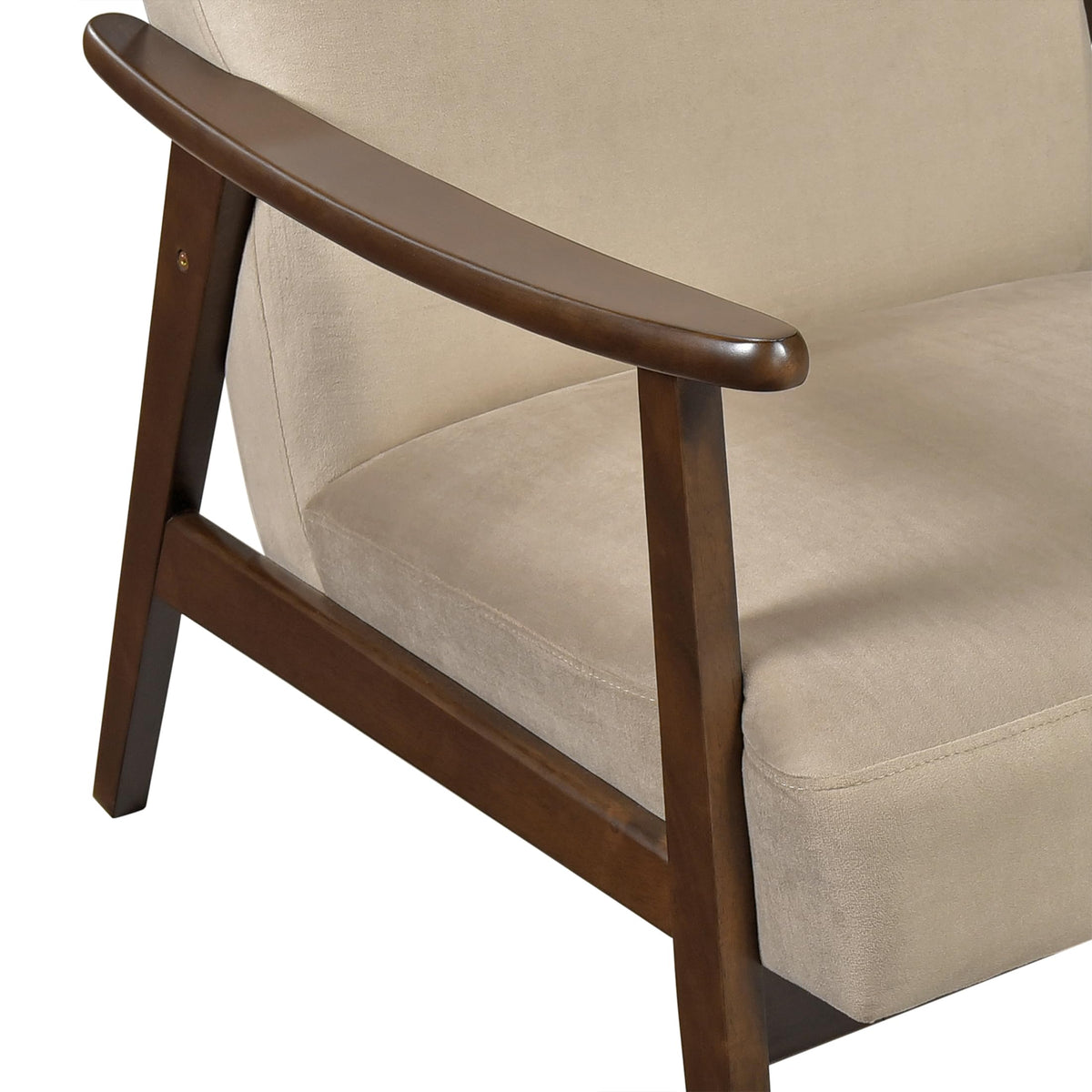 Lexicon Mid Century Modern Chair Velvet Accent Chair for Living Room Chair w/Solid Wood Armrests and Legs, Cushioned Seat and Backrest, Reading Chair and Lounge Chair for Bedrooms/Studios, Brown