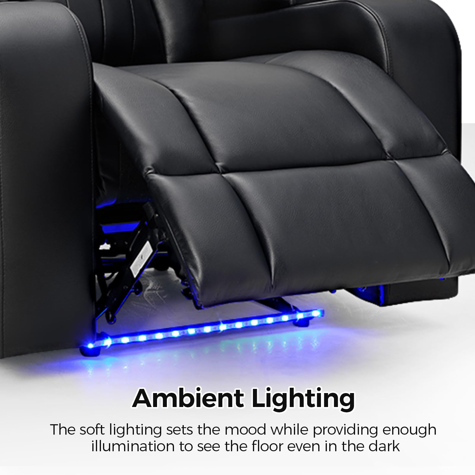 CANMOV Power Home Theater Seating, Set of 2 PU Leather Electric Recliner Chair with USB Tape-C Ports, LED Light, Cup Holders, Hidden Arm Storage(Black)