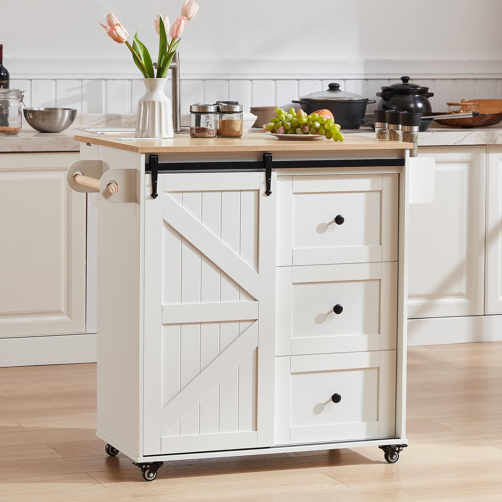 Kitchen Island with Drop Leaf & Power Outlet
