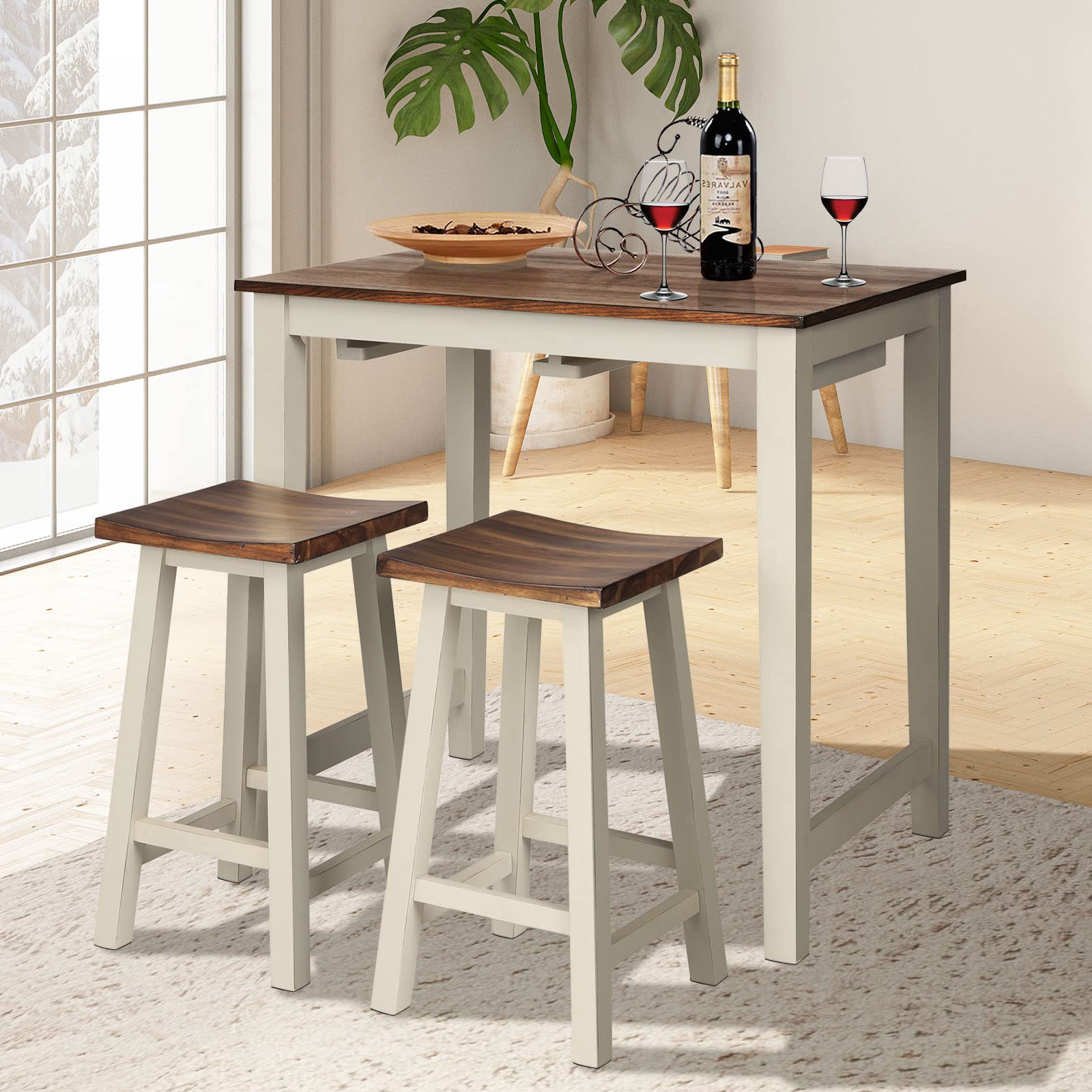 3-Piece Counter Height Dining Set with Saddle Stools