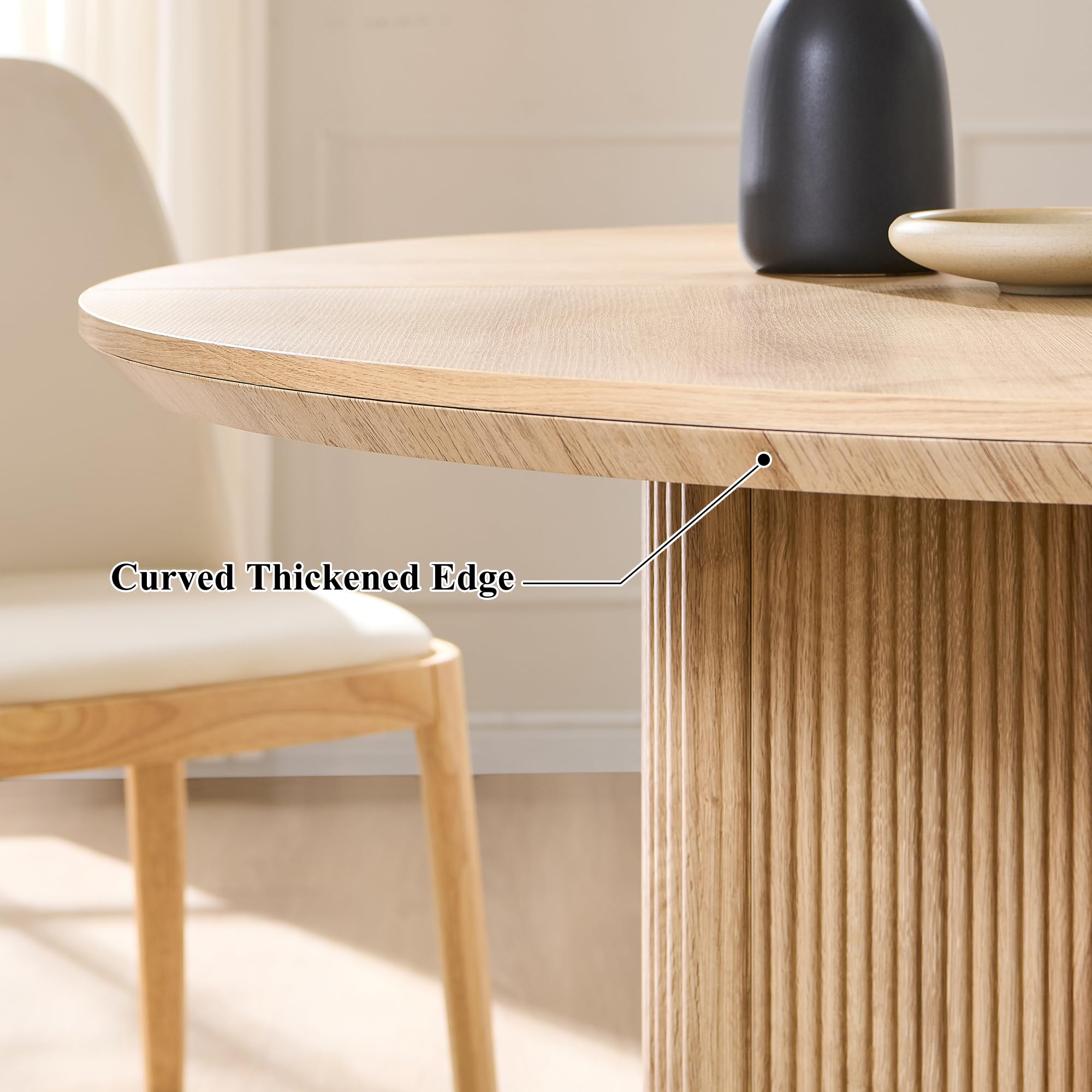 T4TREAM 47" Fluted Round Dining Table for Kitchen Living Room, Natural Oak