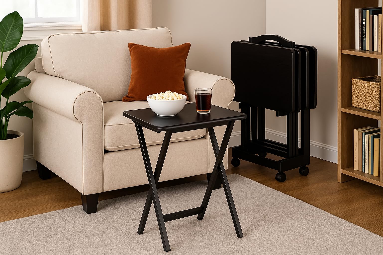 5-Piece Folding Snack Table Set with Storage Stand