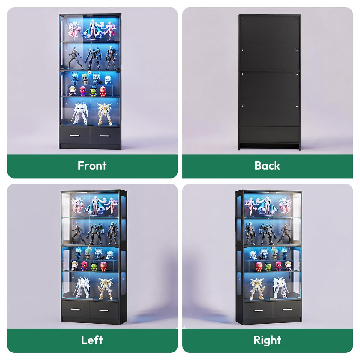 Lamtor Display Cabinet with Seal Strip & RGB LED Light for Living Room