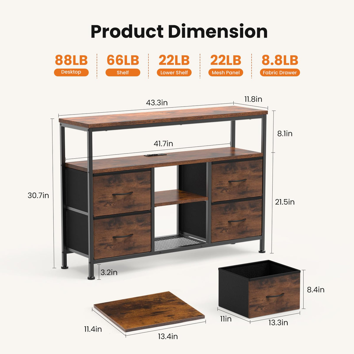 Sweetcrispy TV Stand with LED Lights and Power Outlets for Bedroom
