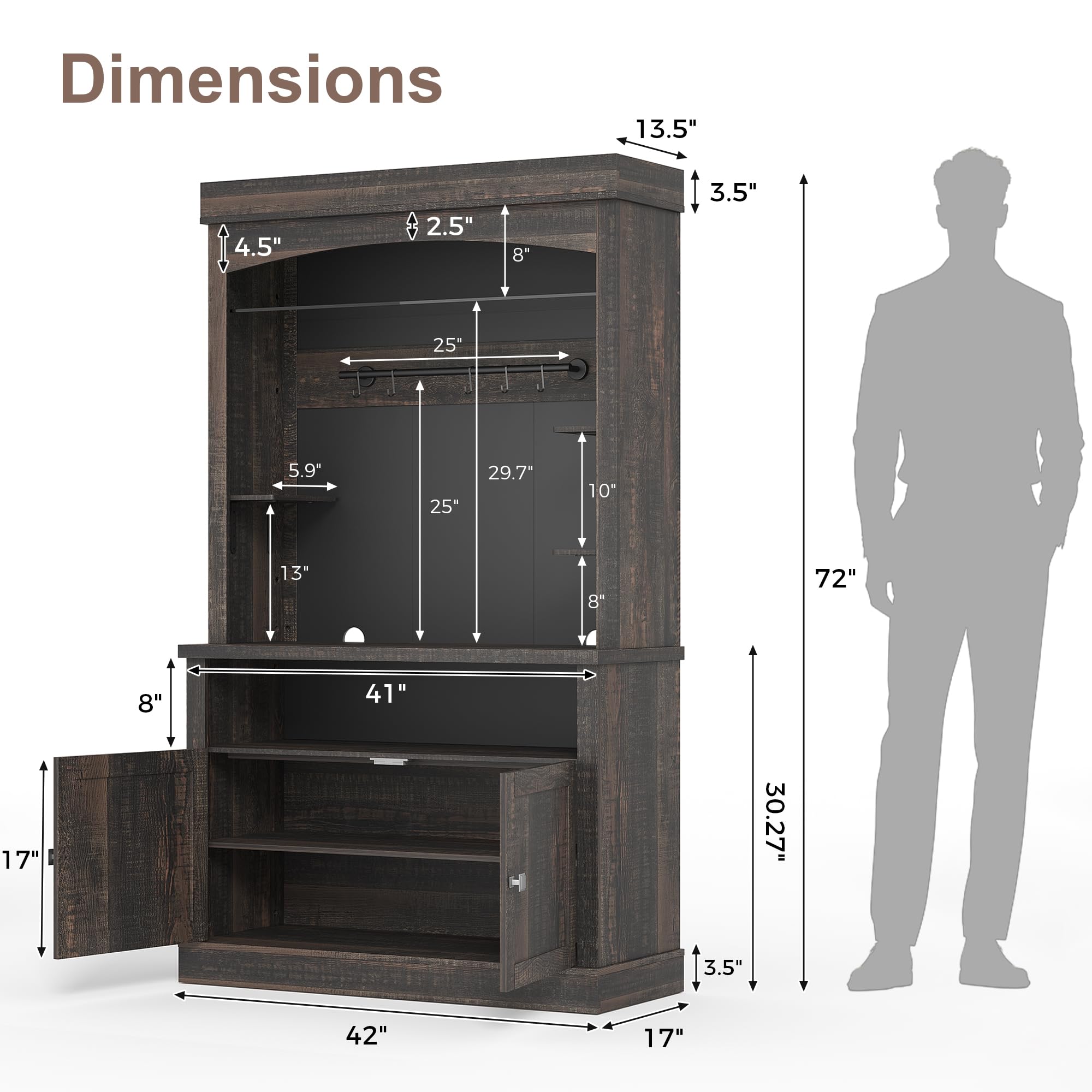 GarveeHome Coffee Bar Cabinet with LED Lights,72 '' Tall Buffet Cabinet with Storage,Farmhouse Kitchen Sideboard Tall Coffee Hutch with Microwave Stand/Wine Rack/Glass Shelf Dining Room(Oak)