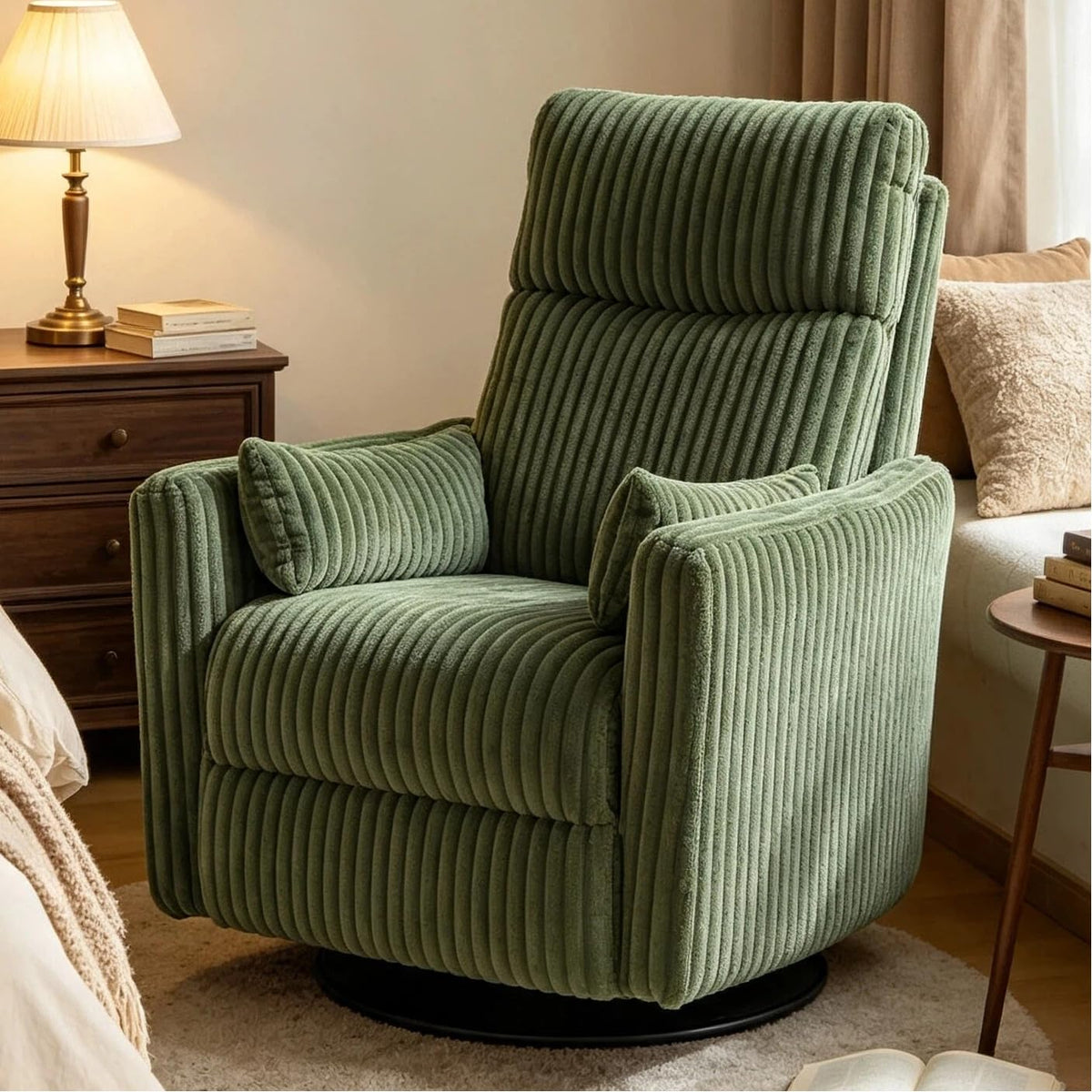 Green Corduroy Power Swivel Recliner