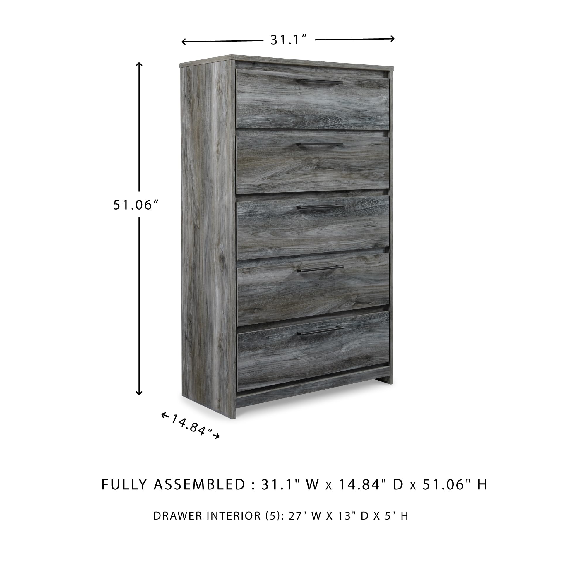 Signature Design by Ashley Baystorm Rustic 5 Drawer Chest of Drawers, Gray